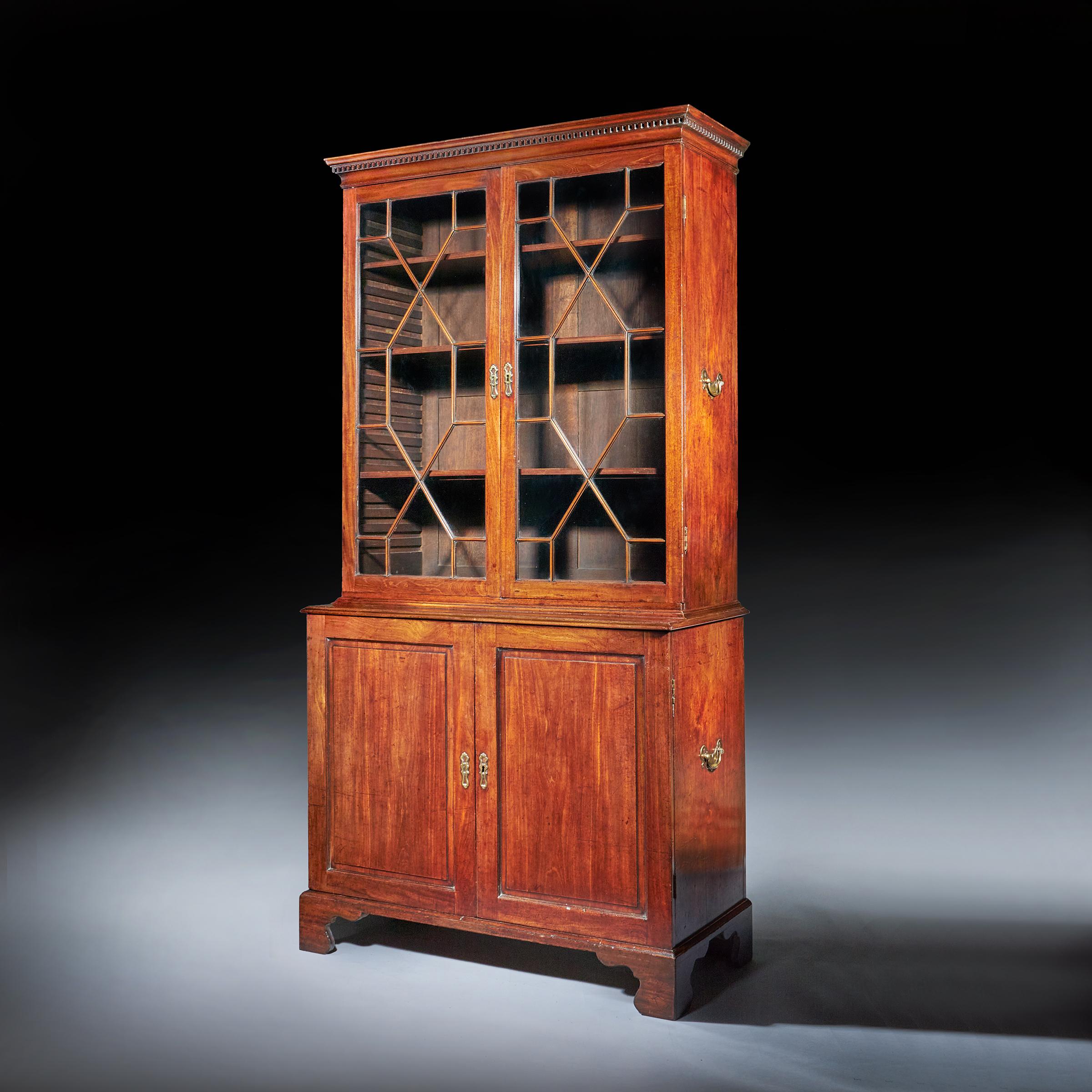 English 18th Century George II Chippendale Period Two Door Mahogany Glazed Bookcase