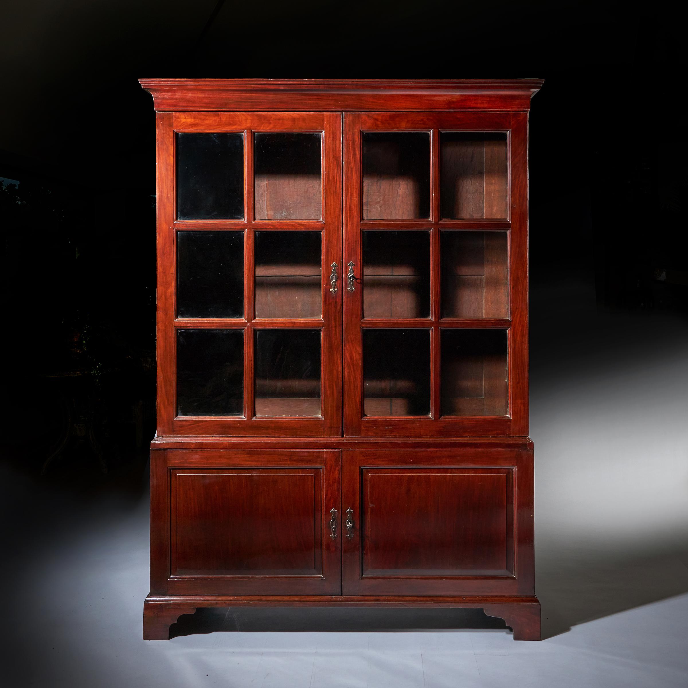 English 18th Century George II Chippendale Period Two-Door Mahogany Glazed Bookcase For Sale
