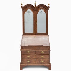 18th Century George II Crossbanded Burl Mulberry, Walnut, and Cedar Secretary