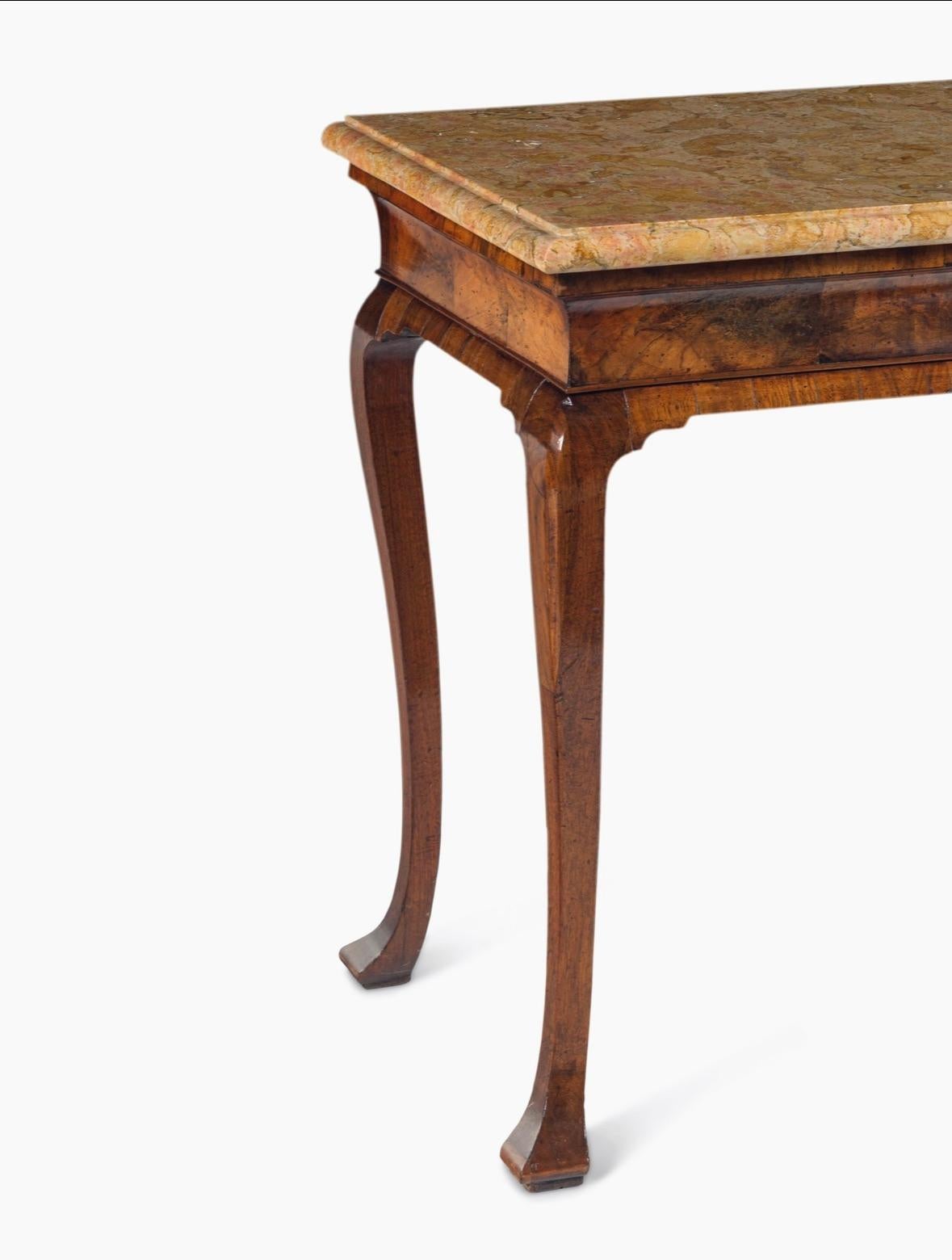 18th Century George II Figured Walnut Console Table, Sienna Brocatelle Marble For Sale 1
