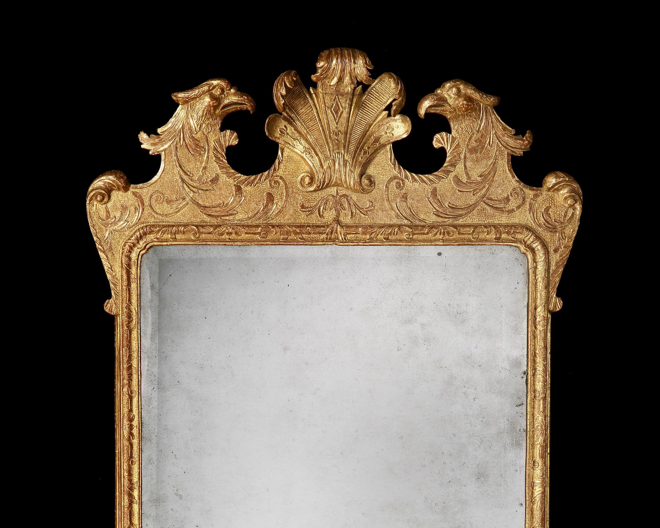 English 18th Century George II Giltwood Mirror with Eagles Attributed to John Belchier