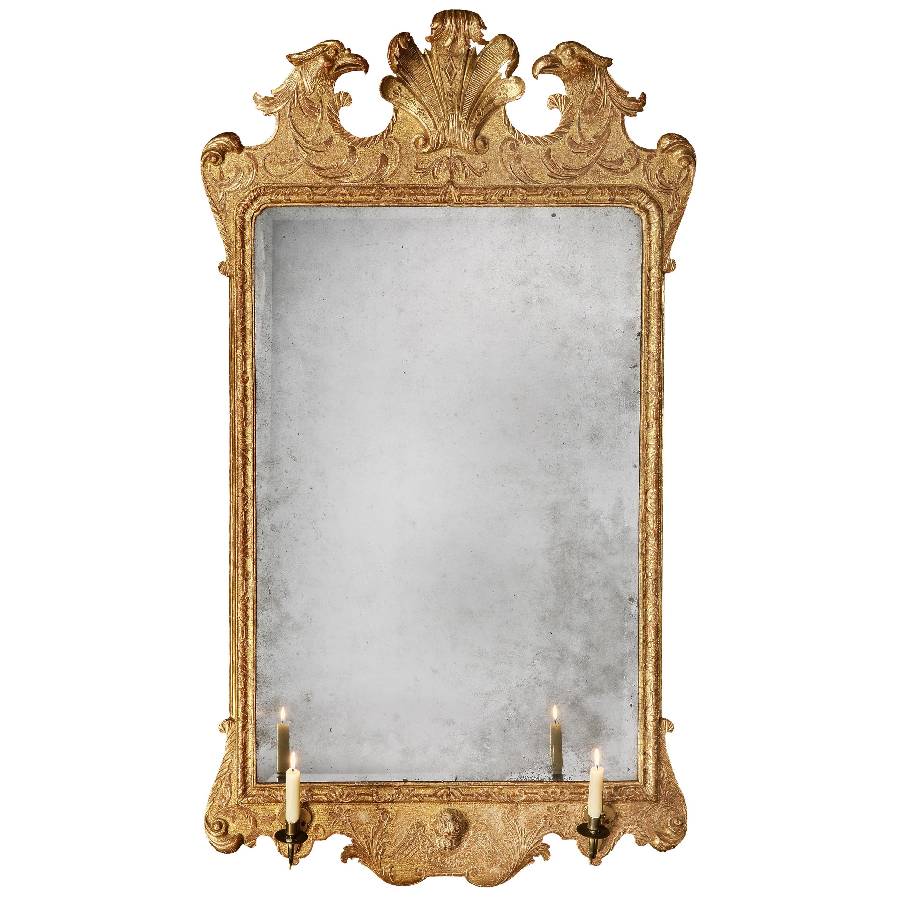 18th Century George II Giltwood Mirror with Eagles Attributed to John Belchier