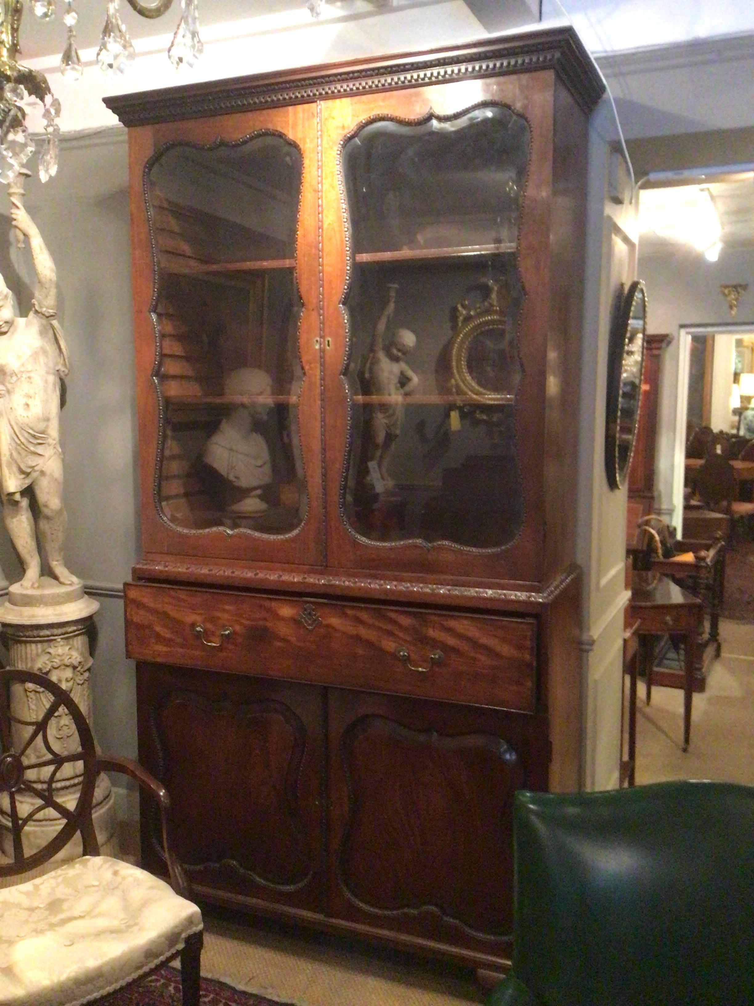 English 18th Century George II Mahogany Secretaire Bookcase Attributed to Giles Grendy
