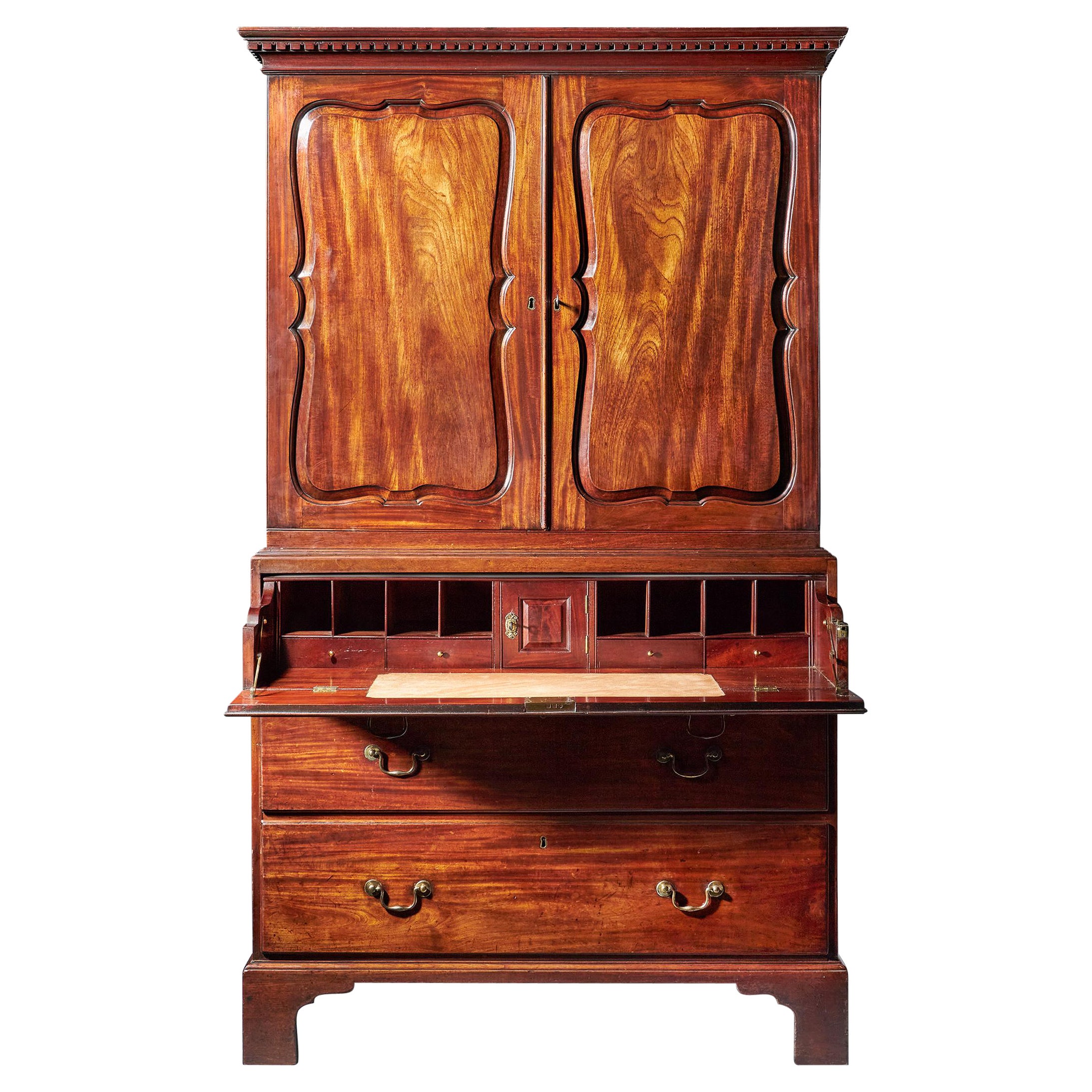 18th-Century George II Mahogany Secretaire Linen Press, Attributed, Giles Grendey