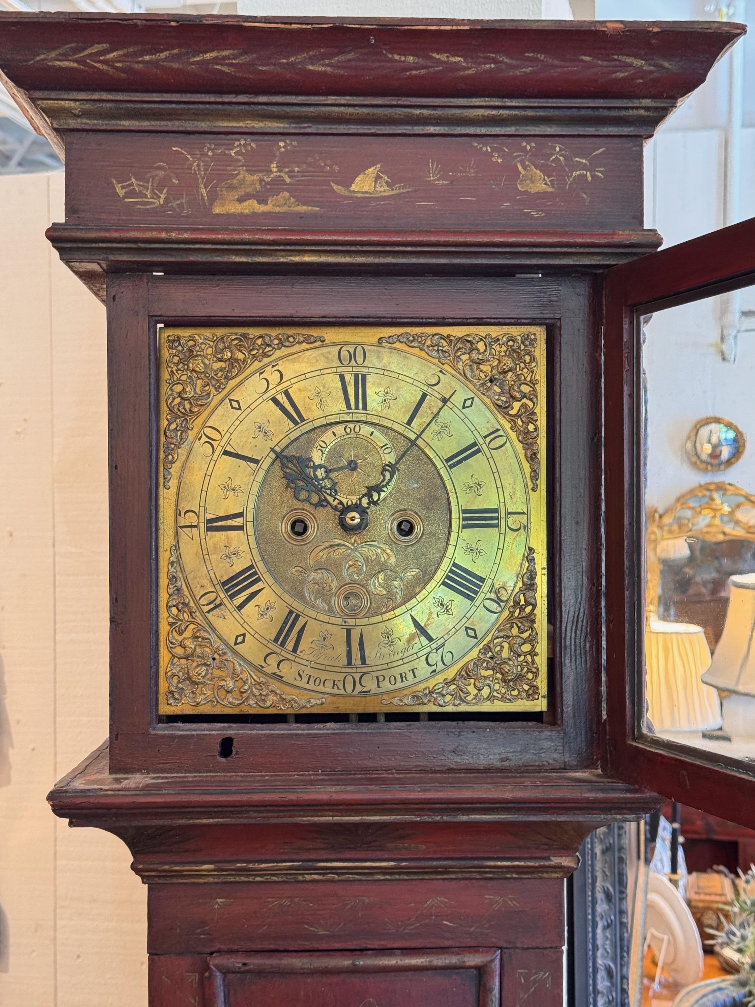 Rote Chinoiserie-Uhr aus dem 18. Jahrhundert George II im Angebot 4