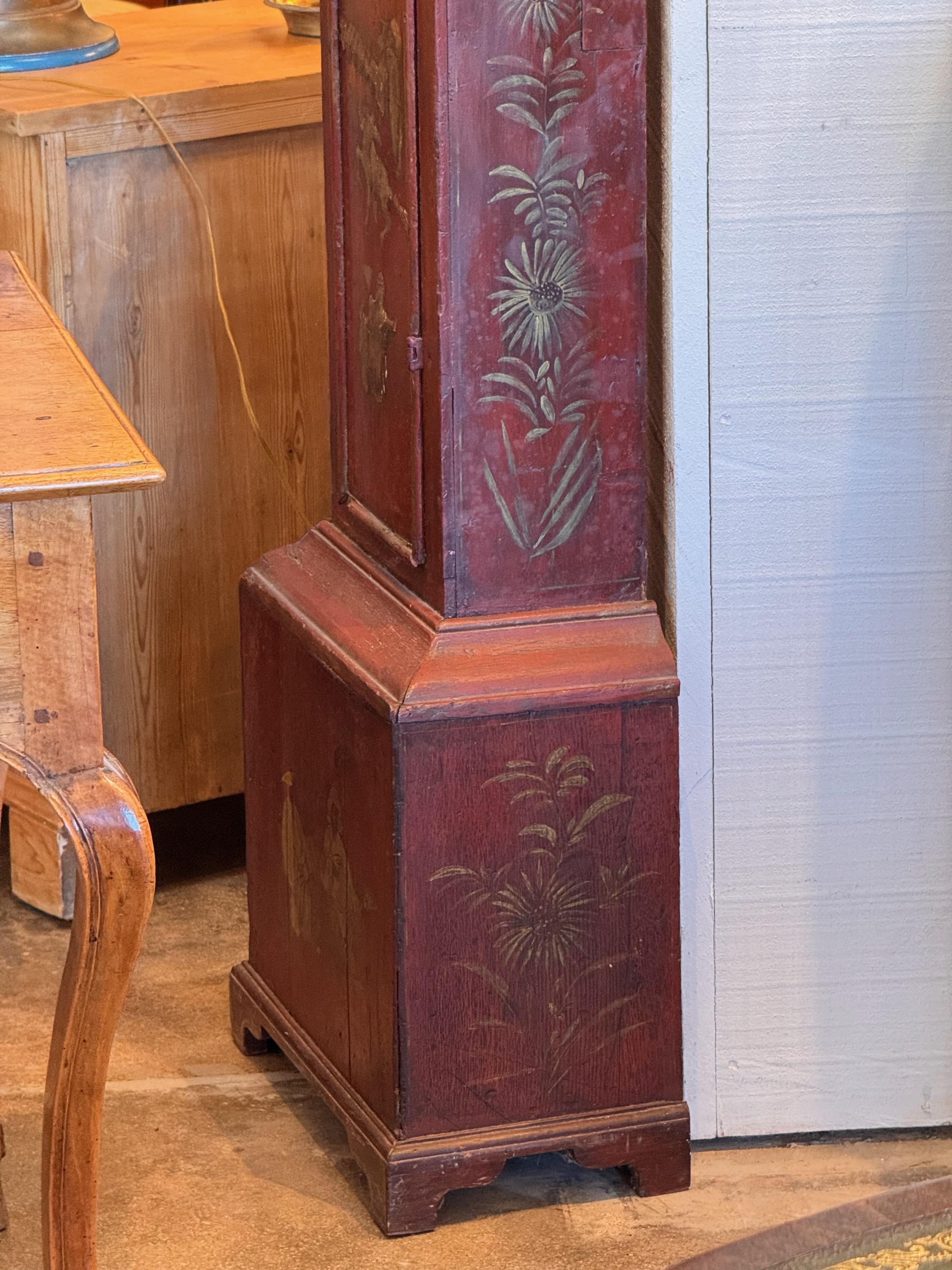 Rote Chinoiserie-Uhr aus dem 18. Jahrhundert George II im Angebot 7