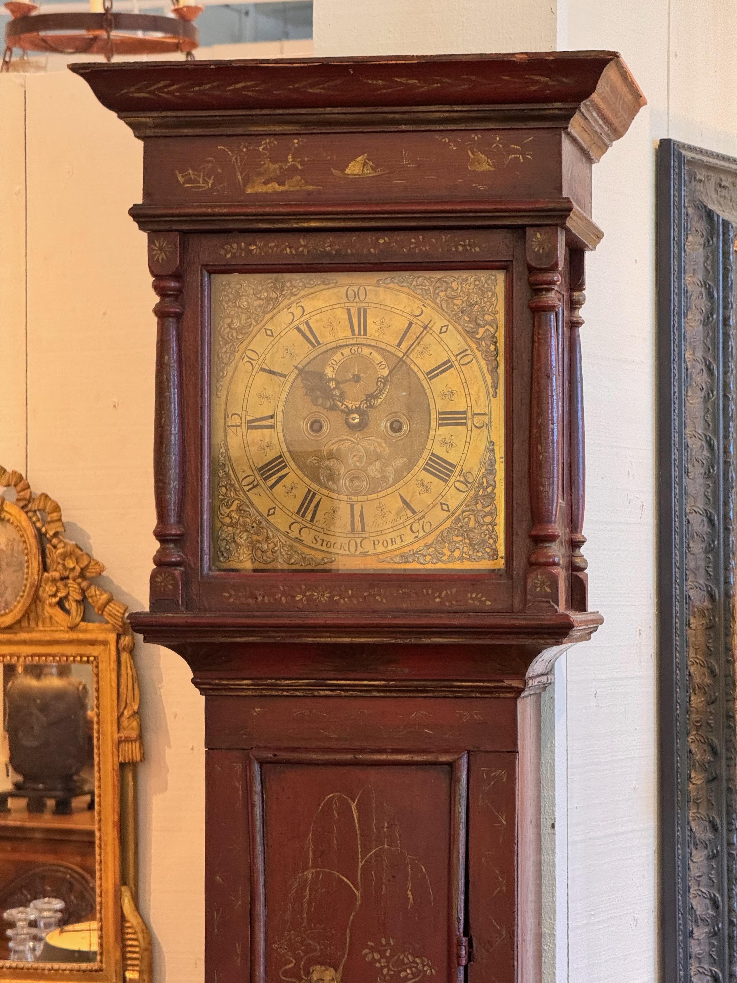 Rote Chinoiserie-Uhr aus dem 18. Jahrhundert George II (Glas) im Angebot