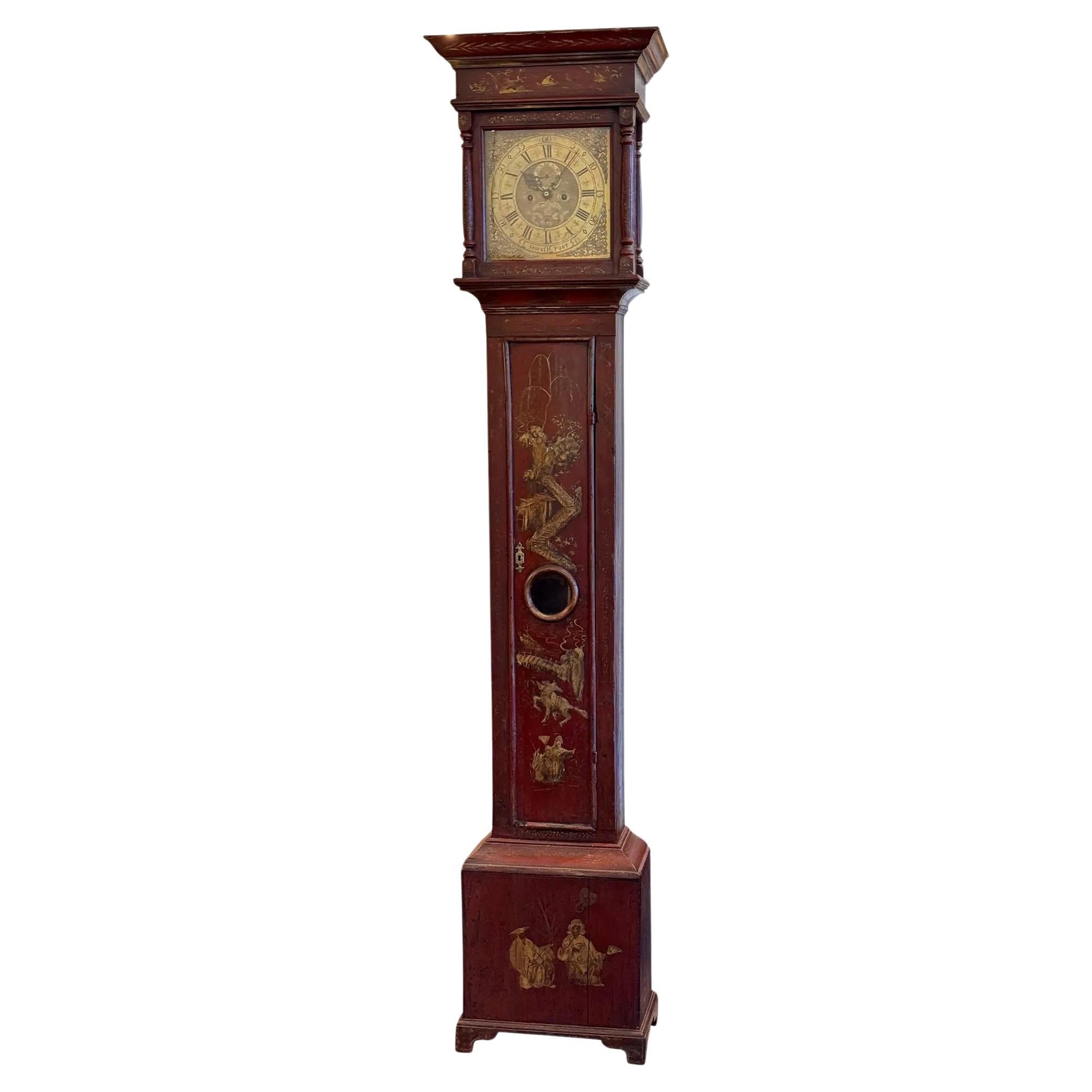 18th Century George II Red Chinoiserie Clock
