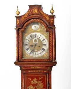 18th Century George II Scarlet Red Lacquer Chinoiserie Tall Clock