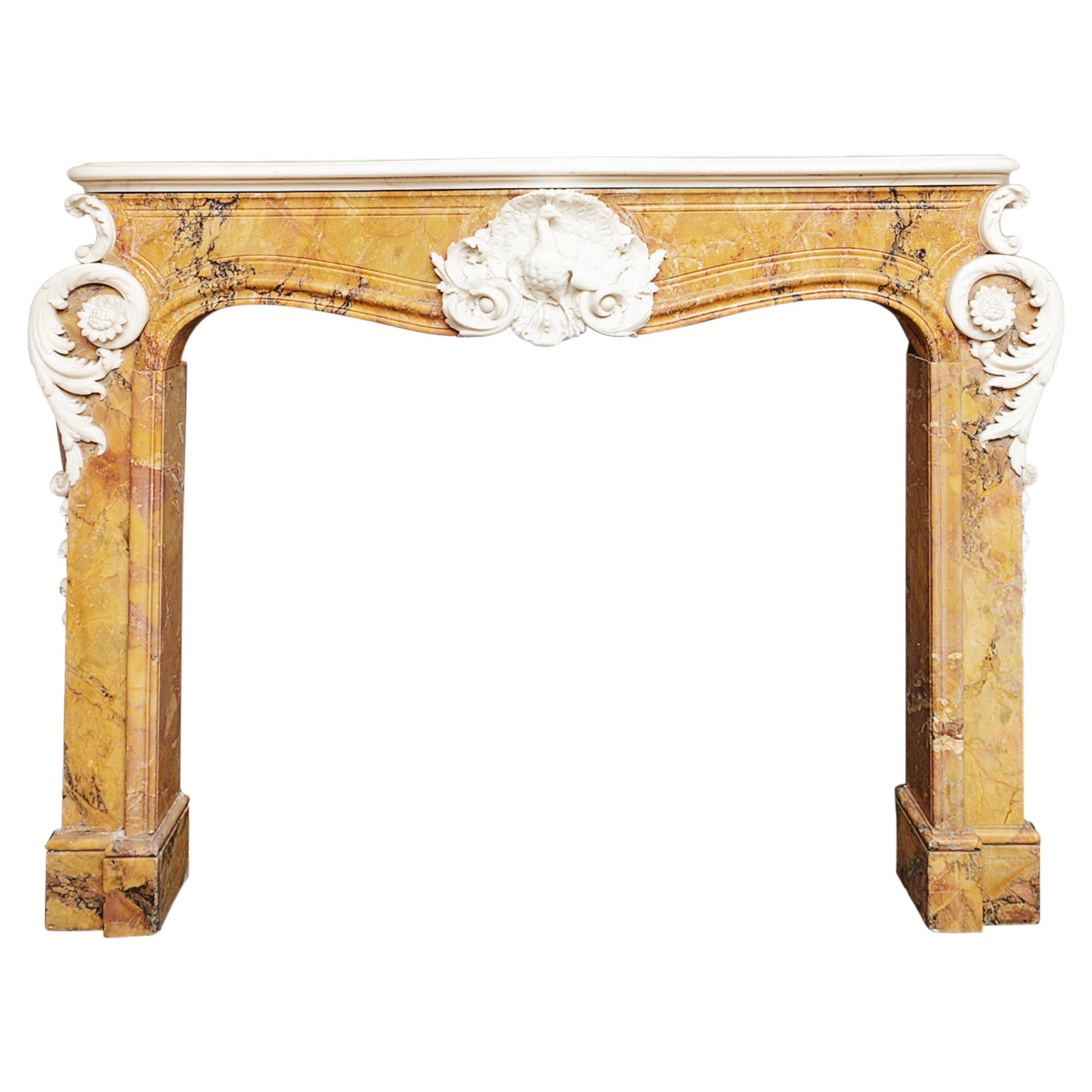 18th Century George II Sienna and White Statuary Marble Fire Surround For Sale