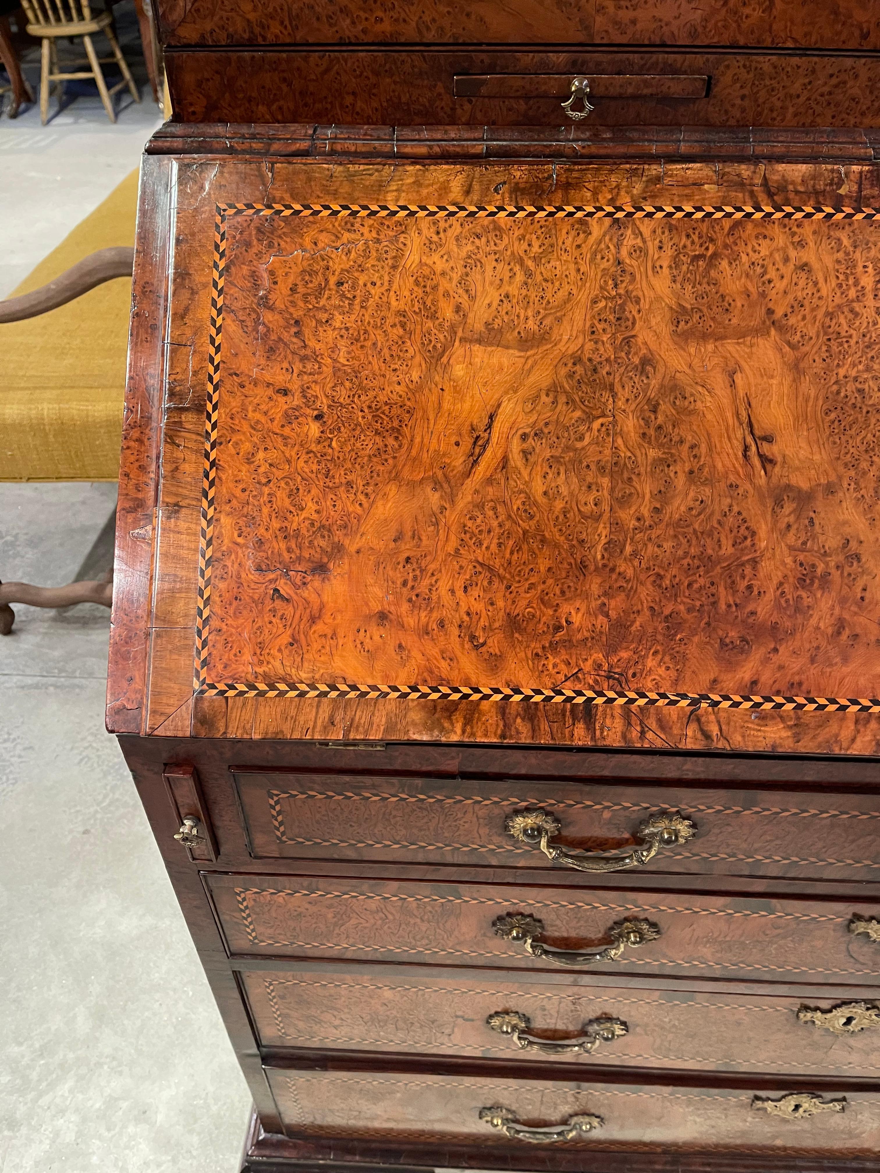 18th Century George II Yew Wood Secretary Bookcase For Sale 5