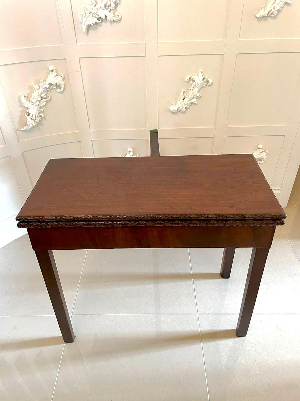 18th Century and Earlier 18th Century George III Antique Chippendale Mahogany Carved Card/Side Table For Sale