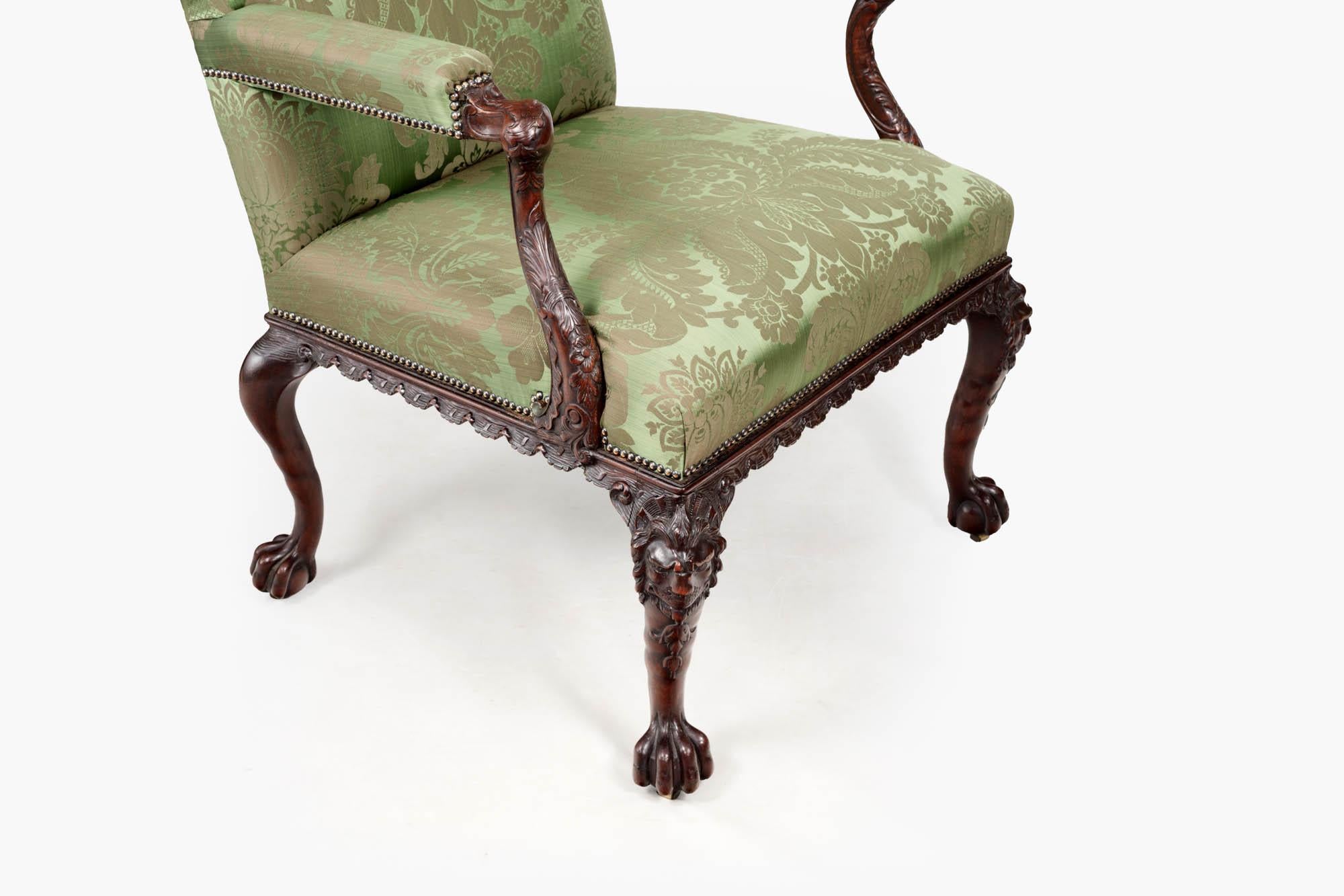 18th Century and Earlier 18th Century George III Carved Mahogany Gainsborough Armchair For Sale