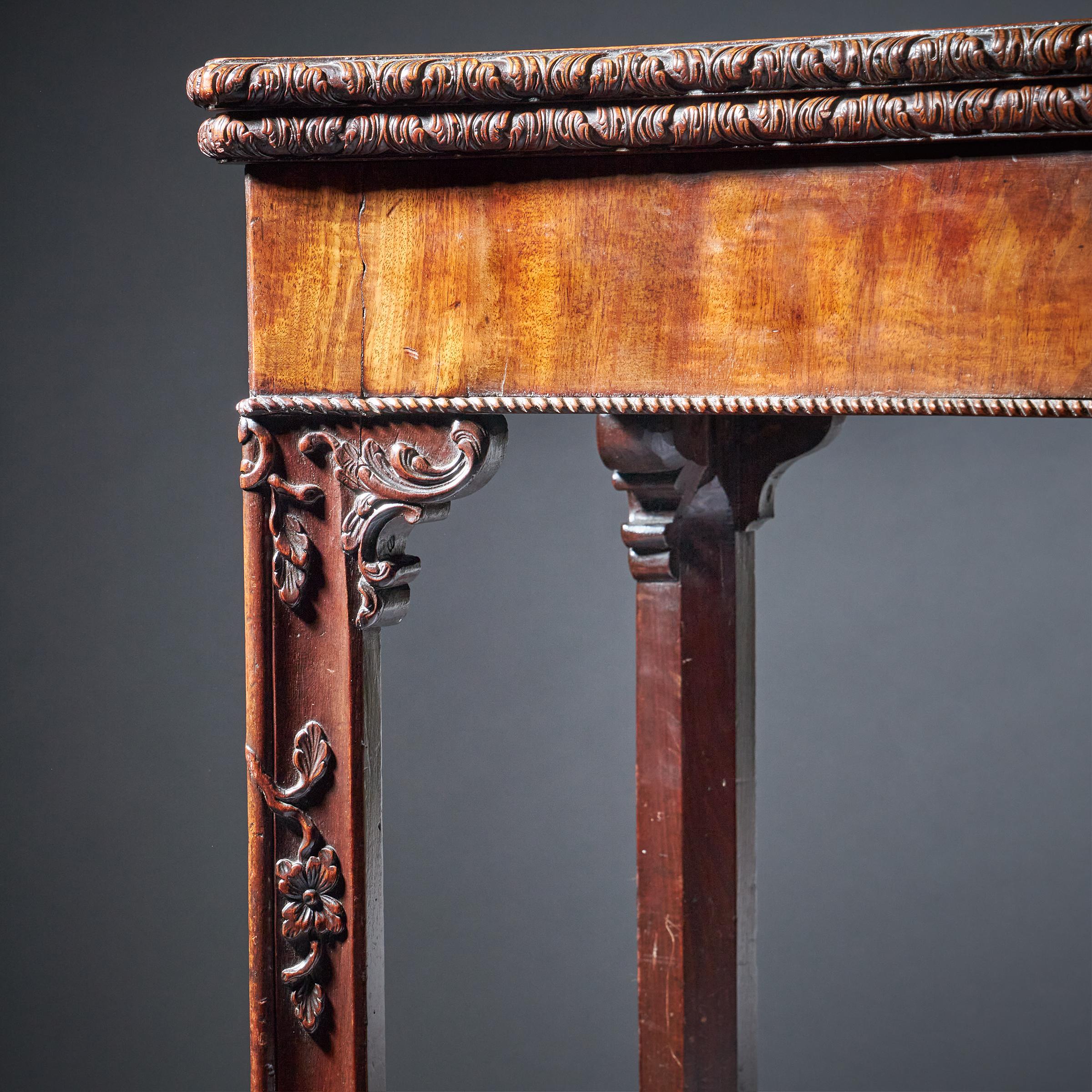 18th Century George III Carved Mahogany Serpentine Concertina Action Card Table For Sale 4