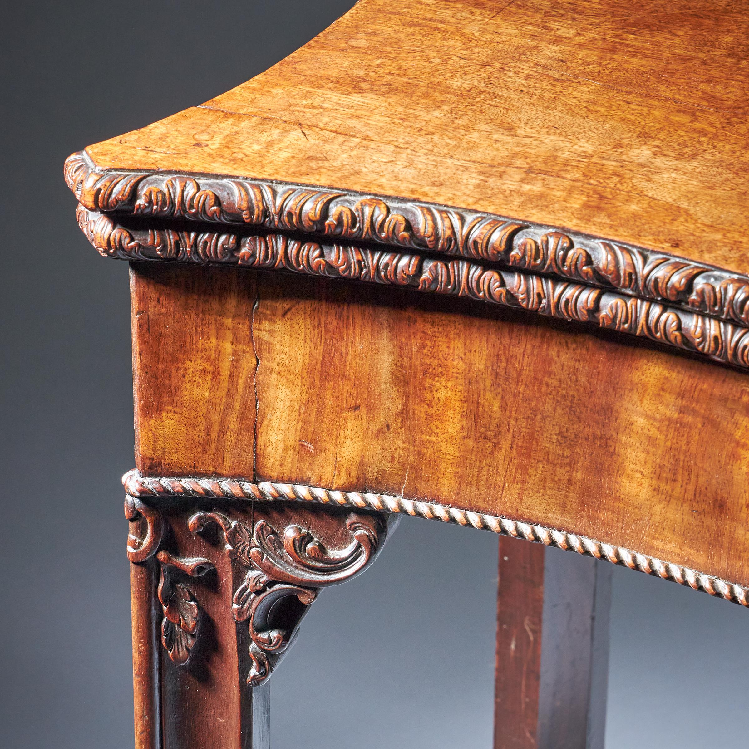 18th Century George III Carved Mahogany Serpentine Concertina Action Card Table For Sale 7