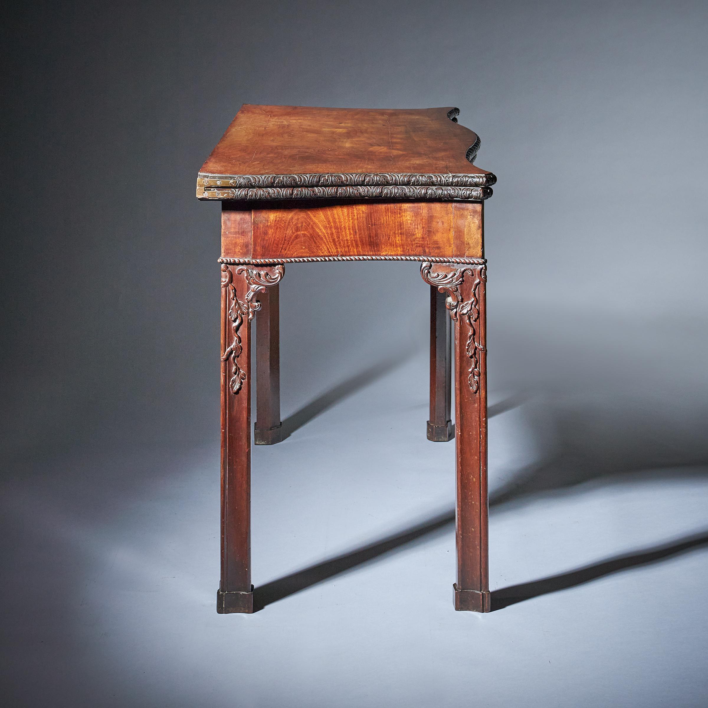 18th Century and Earlier 18th Century George III Carved Mahogany Serpentine Concertina Action Card Table For Sale