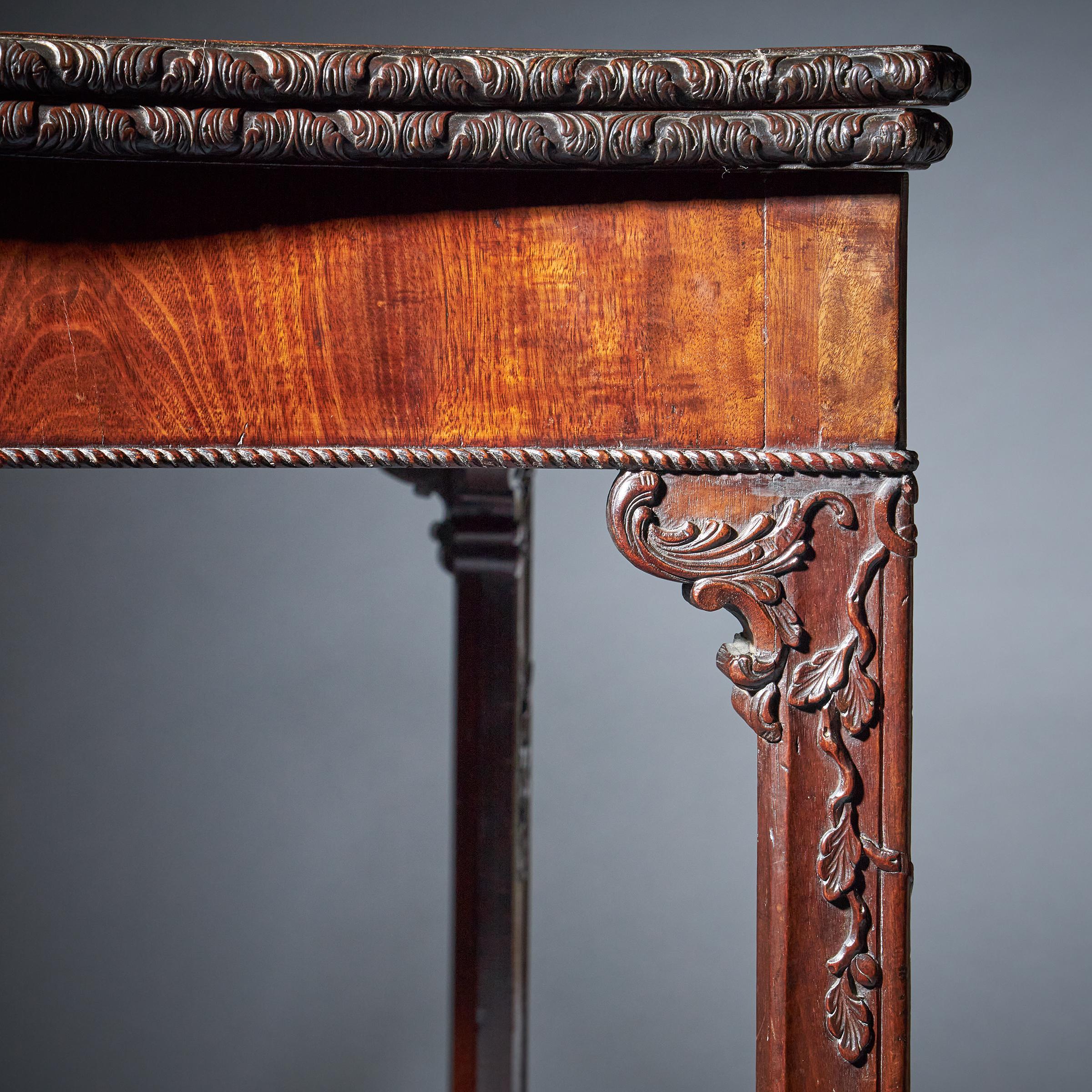 18th Century George III Carved Mahogany Serpentine Concertina Action Card Table For Sale 1