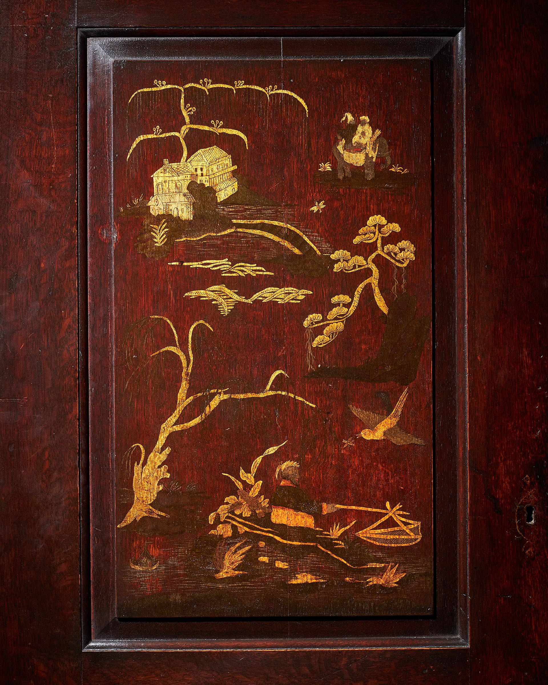 Woodwork 18th Century George III Chinoiserie Japanned Wardrobe, Chippendale Period, C1770