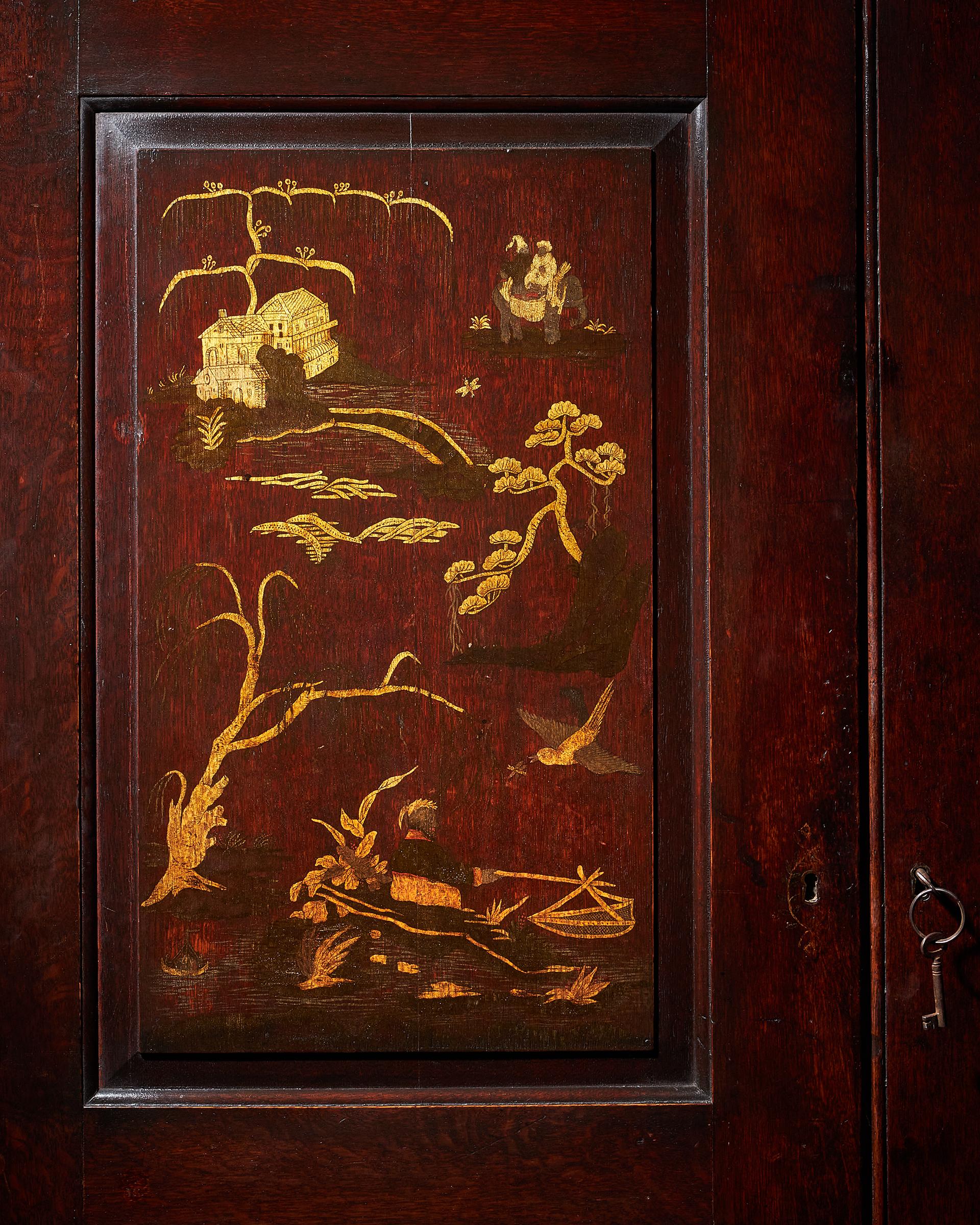 18th Century and Earlier 18th Century George III Chinoiserie Japanned Wardrobe, Chippendale Period, C1770