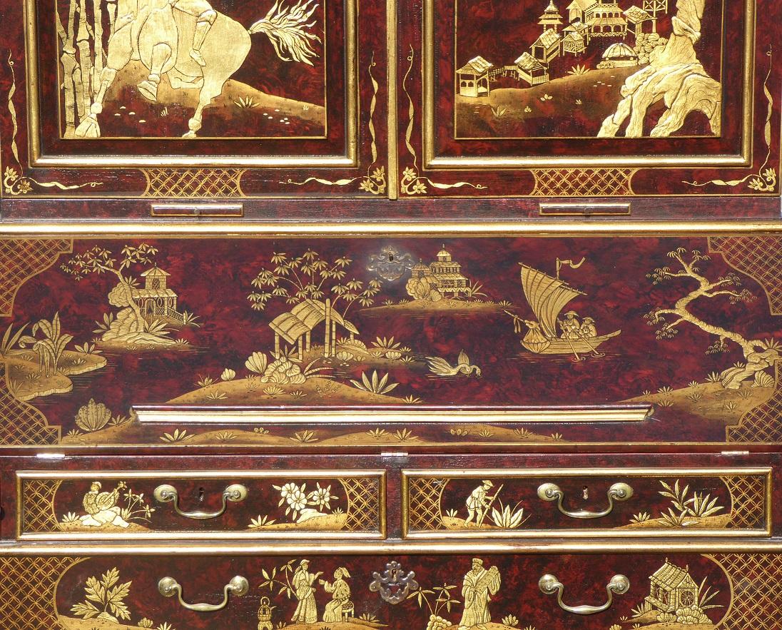 English 18th Century George III Chinoiserie Secretary Bookcase