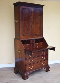 18th Century George III Chippendale Period Mahogany Bureau Bookcase
