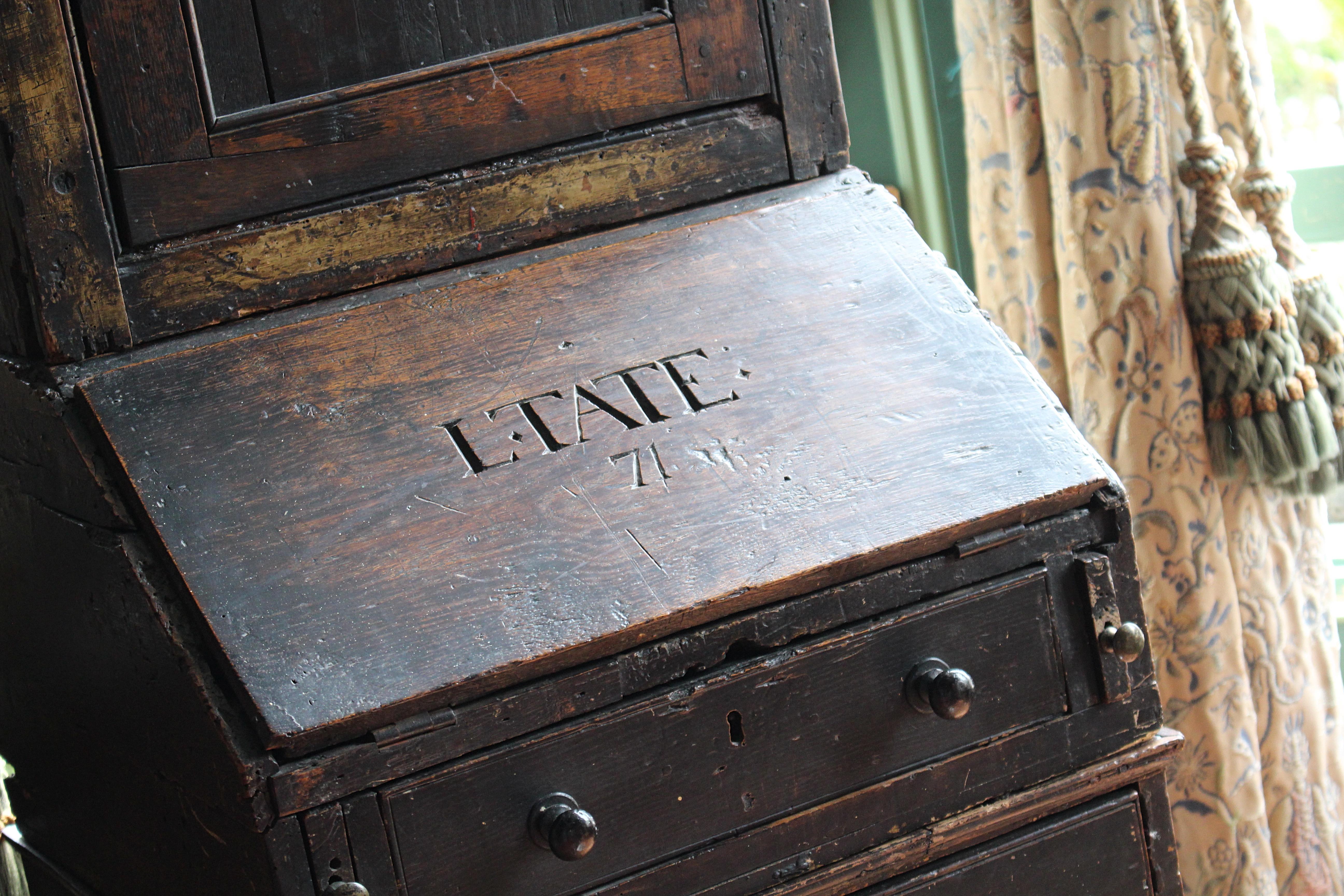 British 18th Century George III Dormitory Graffitied Bureau Winchester College Desk For Sale