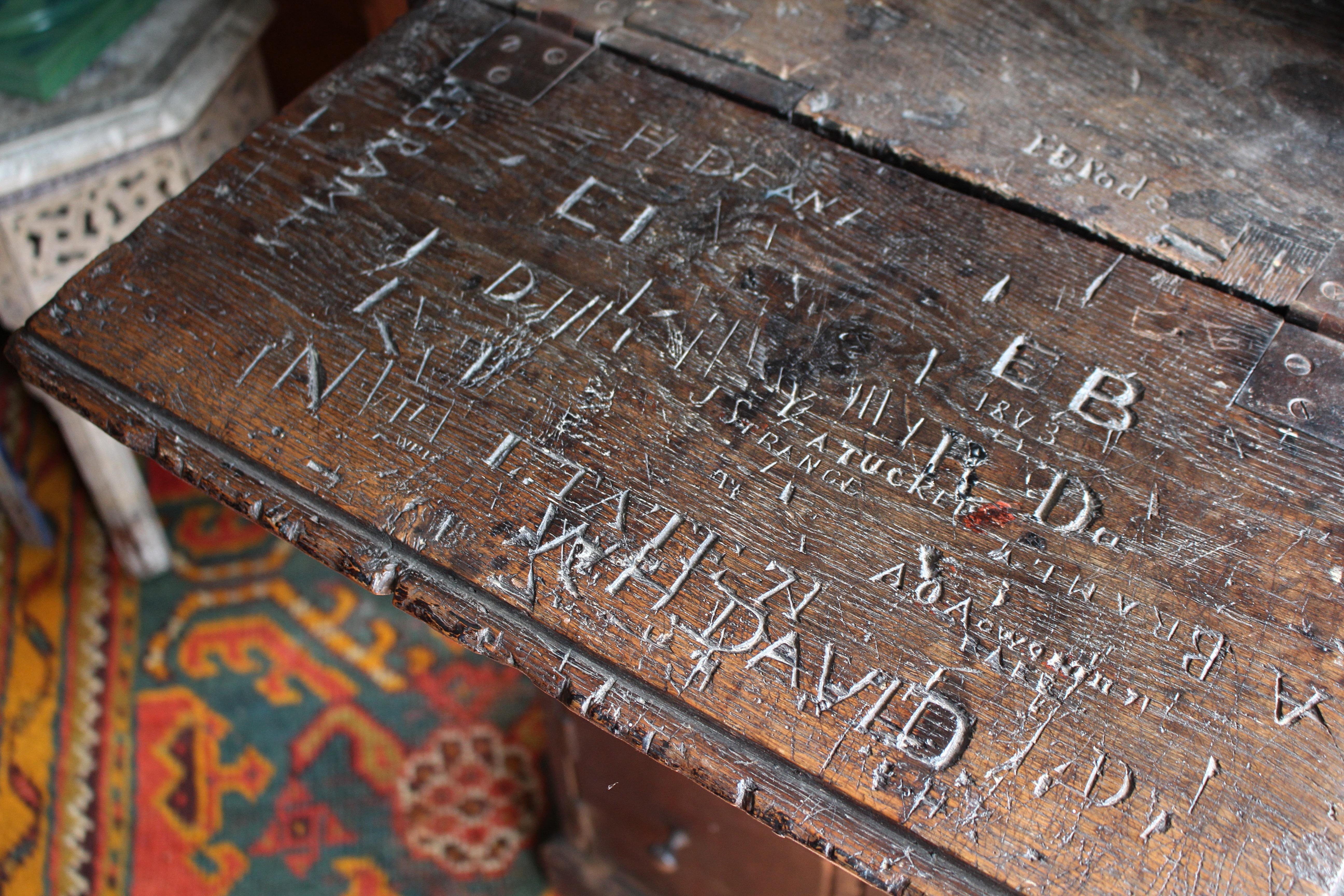 Pine 18th Century George III Dormitory Graffitied Bureau Winchester College Desk For Sale