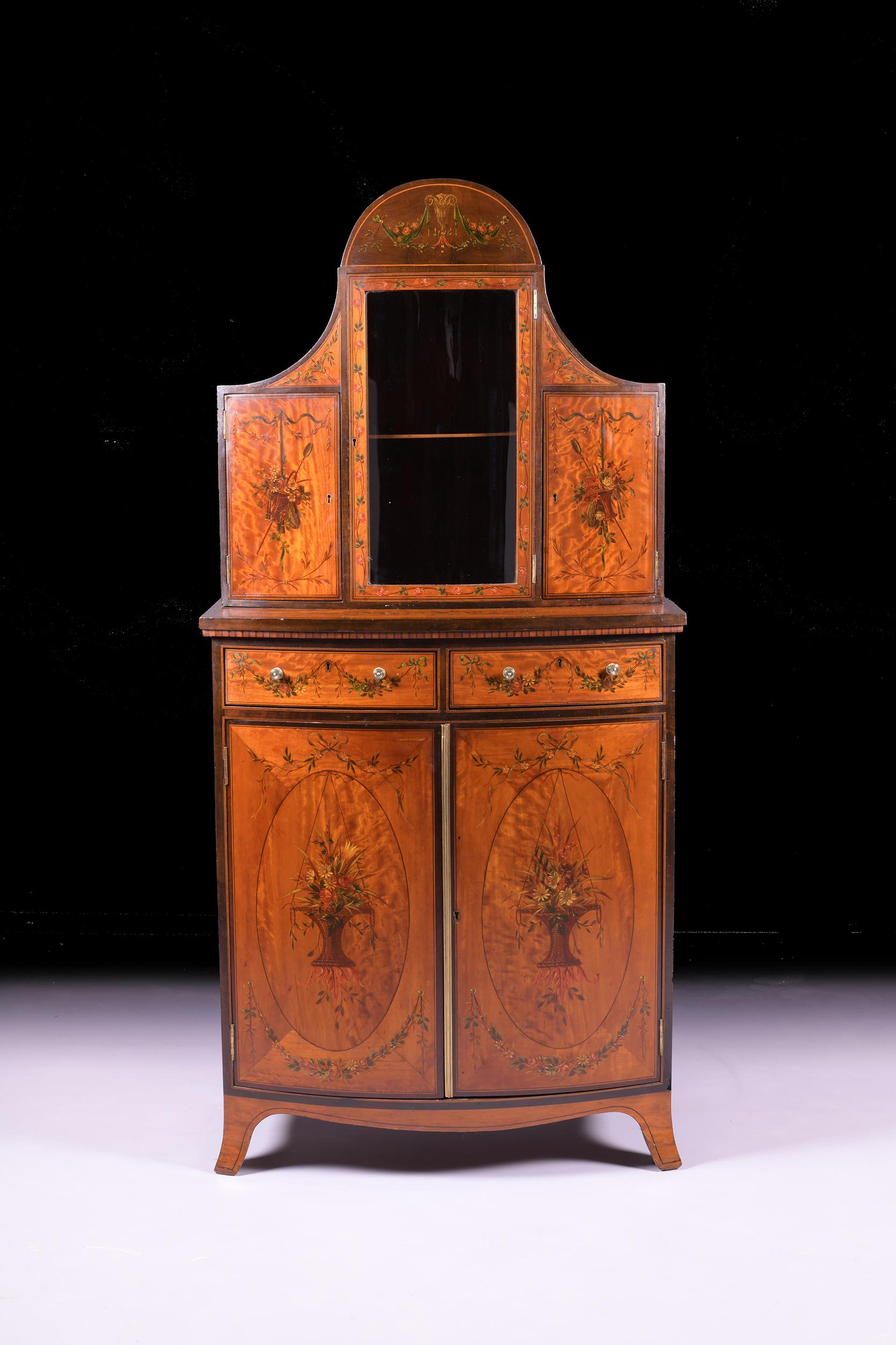 18th Century George III English Satinwood & Hand Painted Side Cabinet / Commode For Sale 6