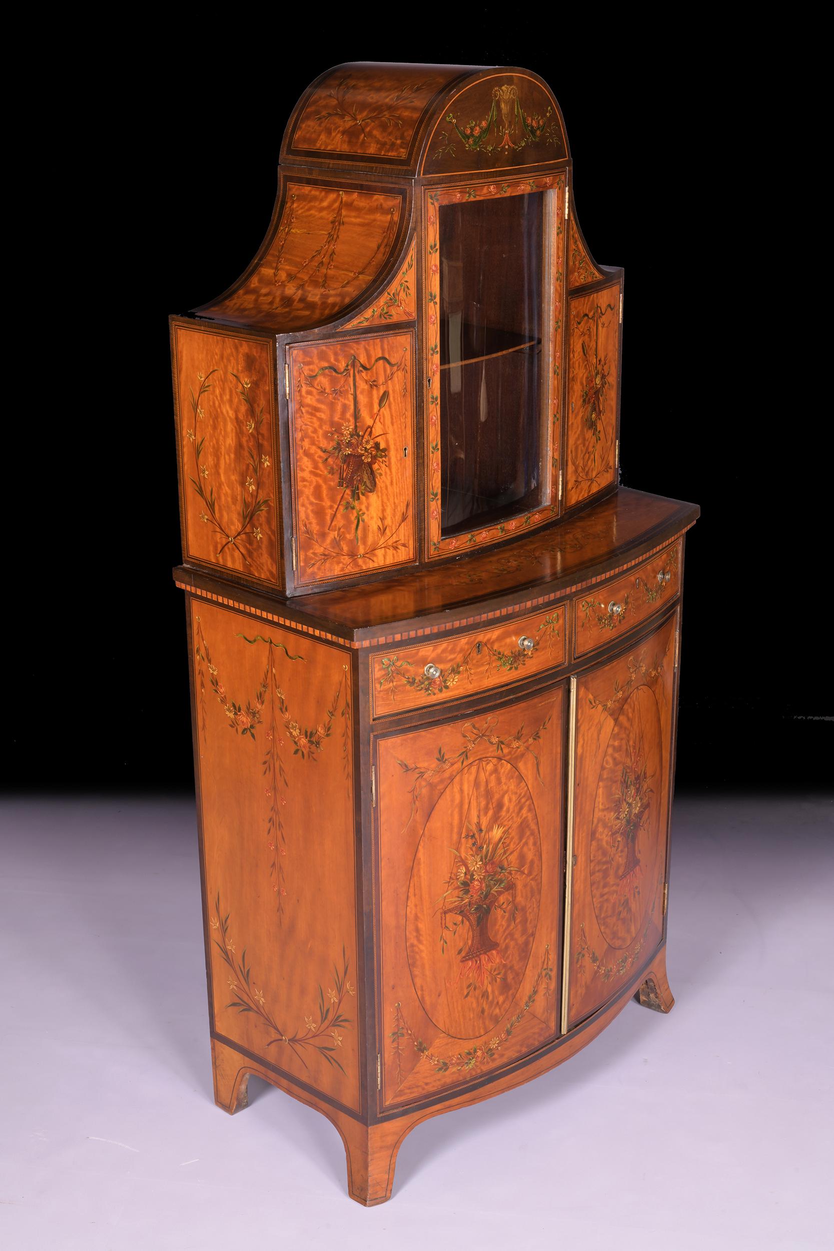 Georgian 18th Century George III English Satinwood & Hand Painted Side Cabinet / Commode For Sale
