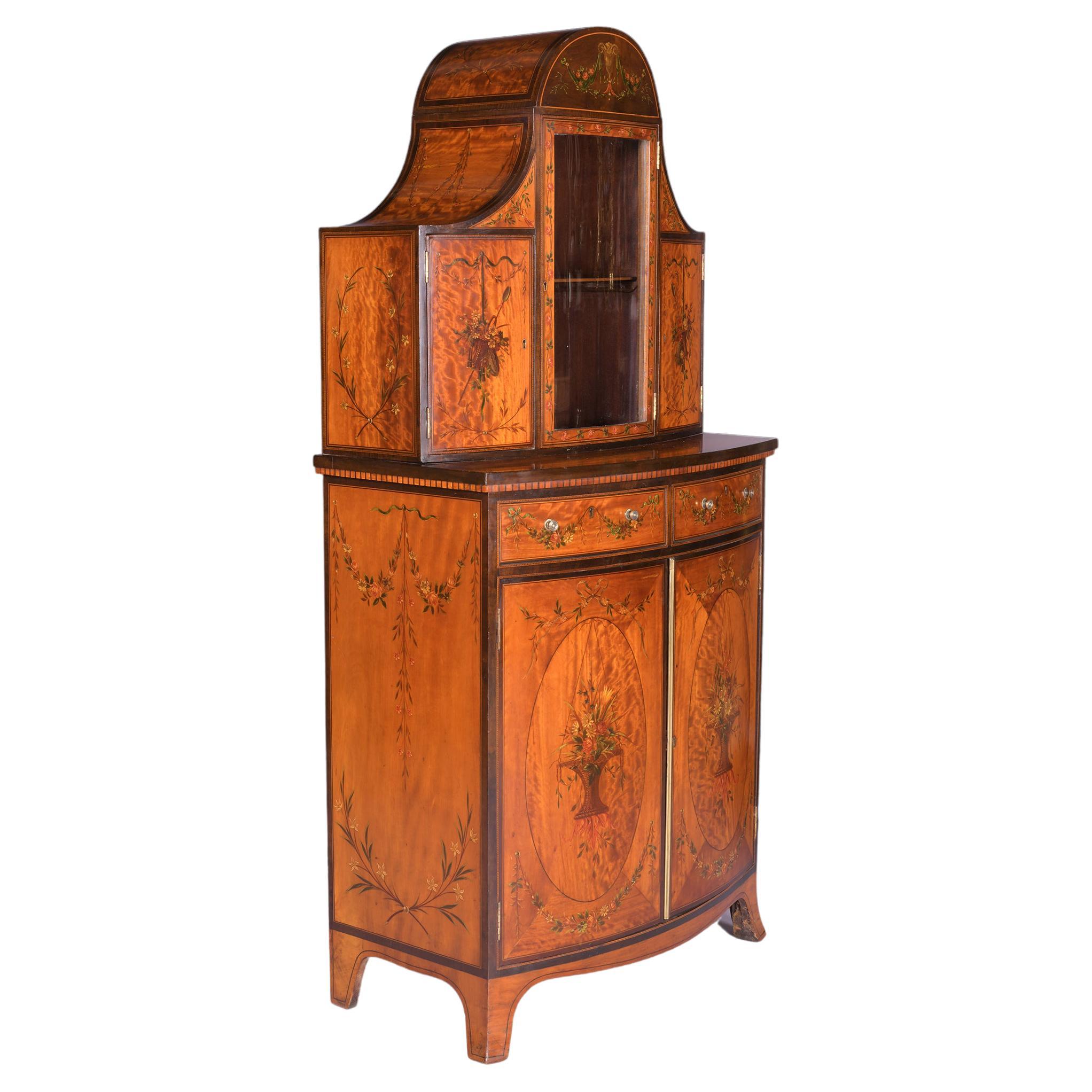 18th Century George III English Satinwood & Hand Painted Side Cabinet / Commode For Sale