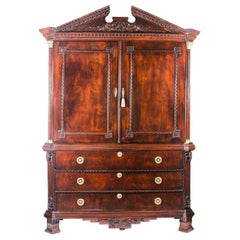 18th Century George III Flame Mahogany Linen Press Cabinet