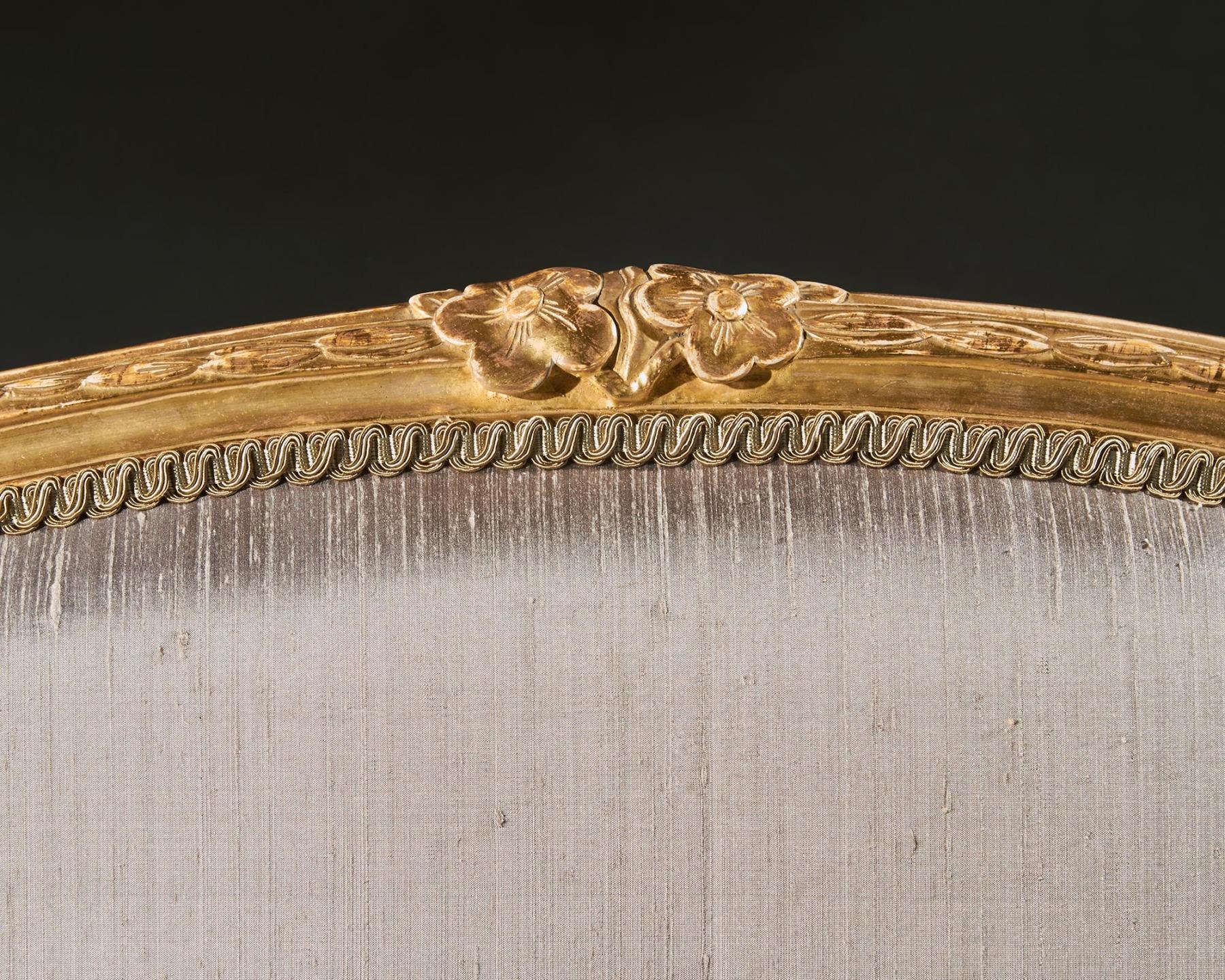 18th Century George III Giltwood Silk Upholstered French Hepplewhite Sofa 1