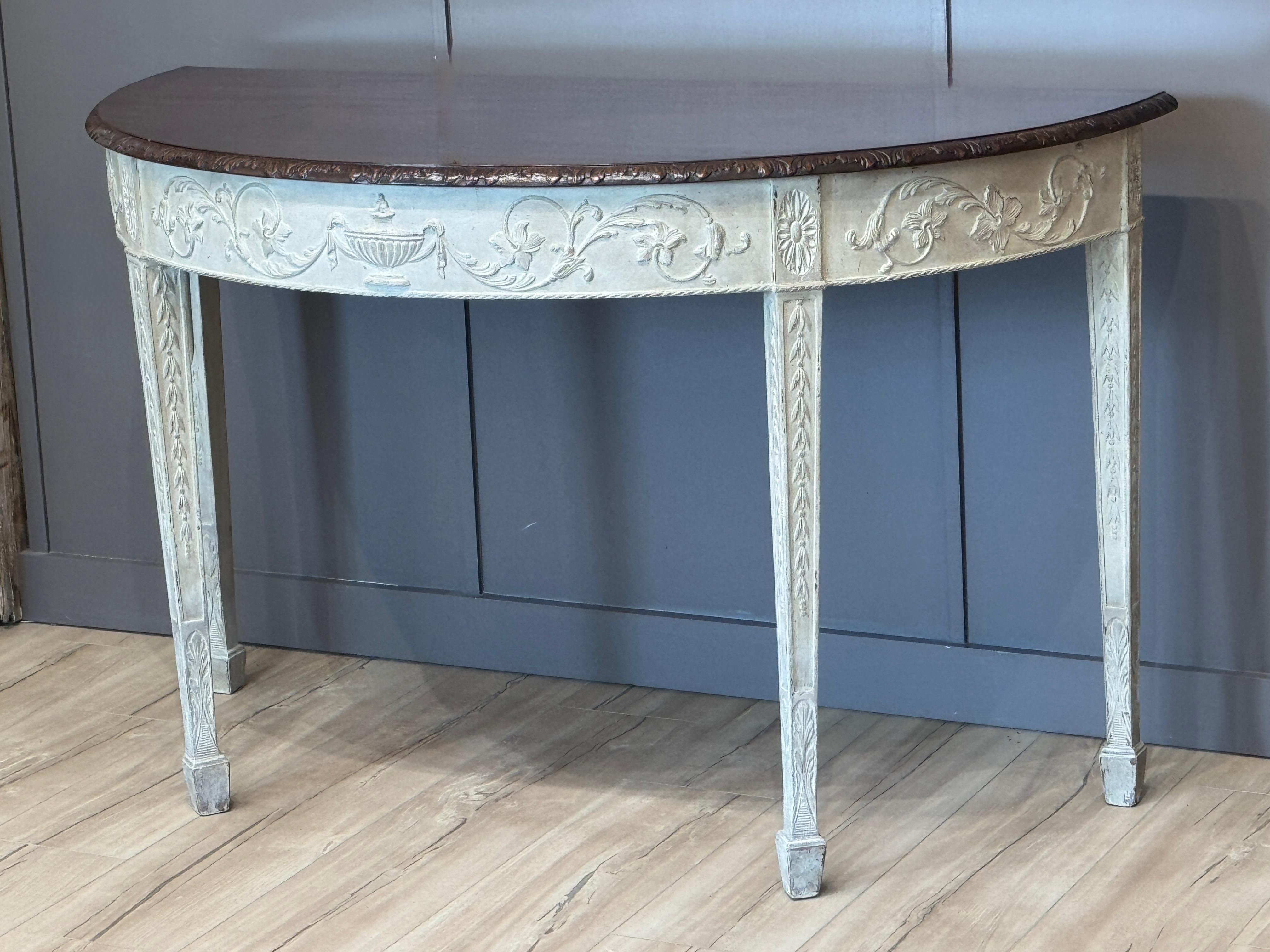 British 18th Century George III Grey-Painted Mahogany Demilune Console For Sale
