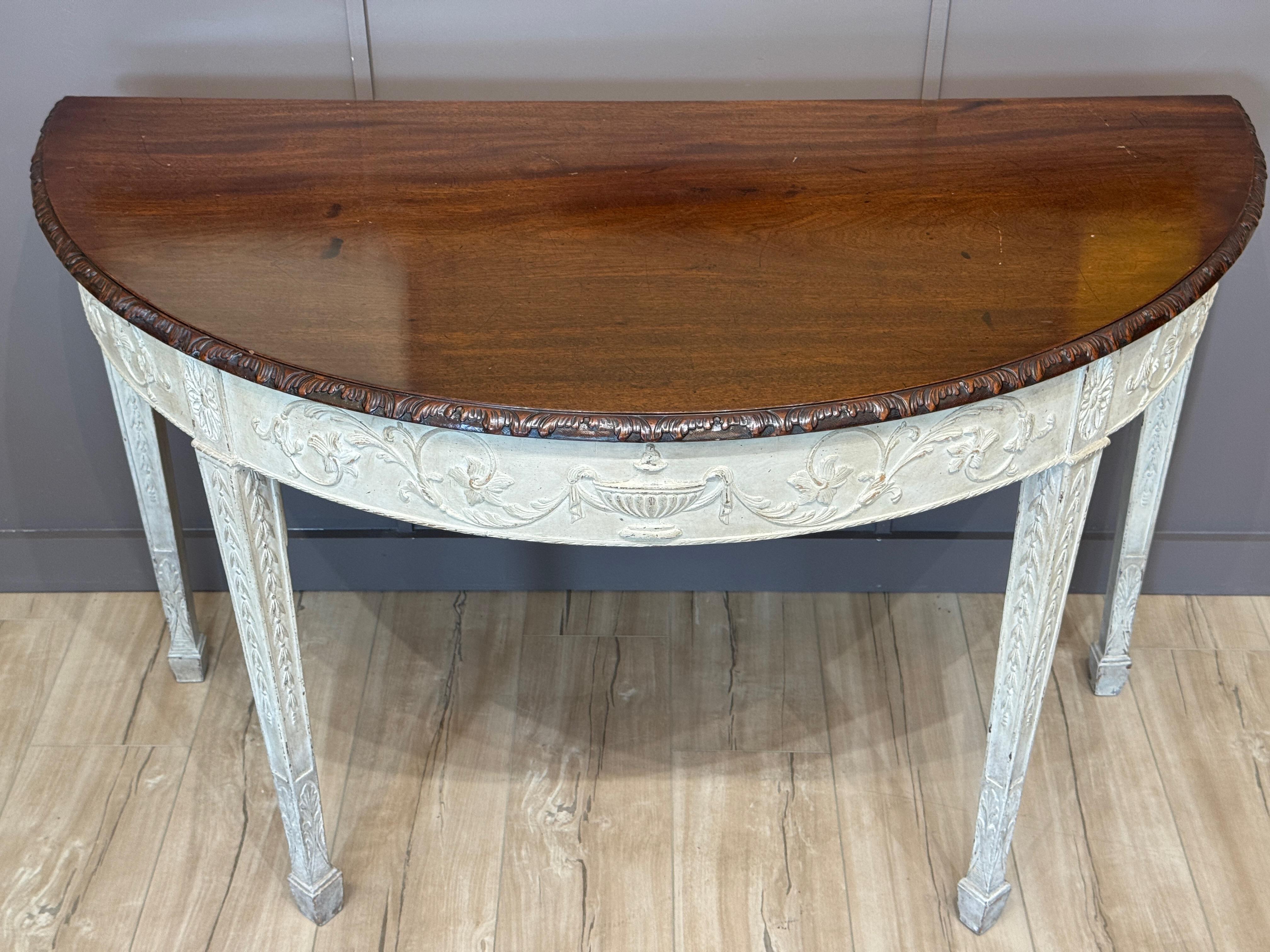 18th Century George III Grey-Painted Mahogany Demilune Console In Good Condition For Sale In Charlottesville, VA