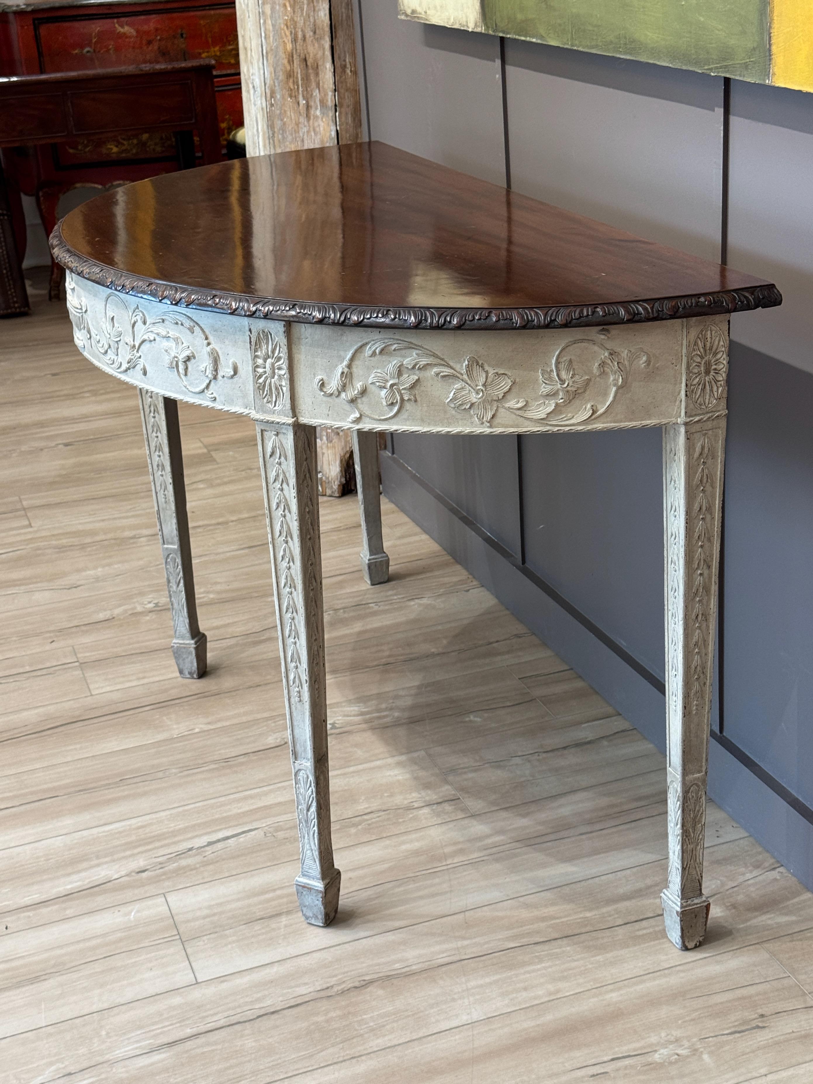 18th Century and Earlier 18th Century George III Grey-Painted Mahogany Demilune Console For Sale