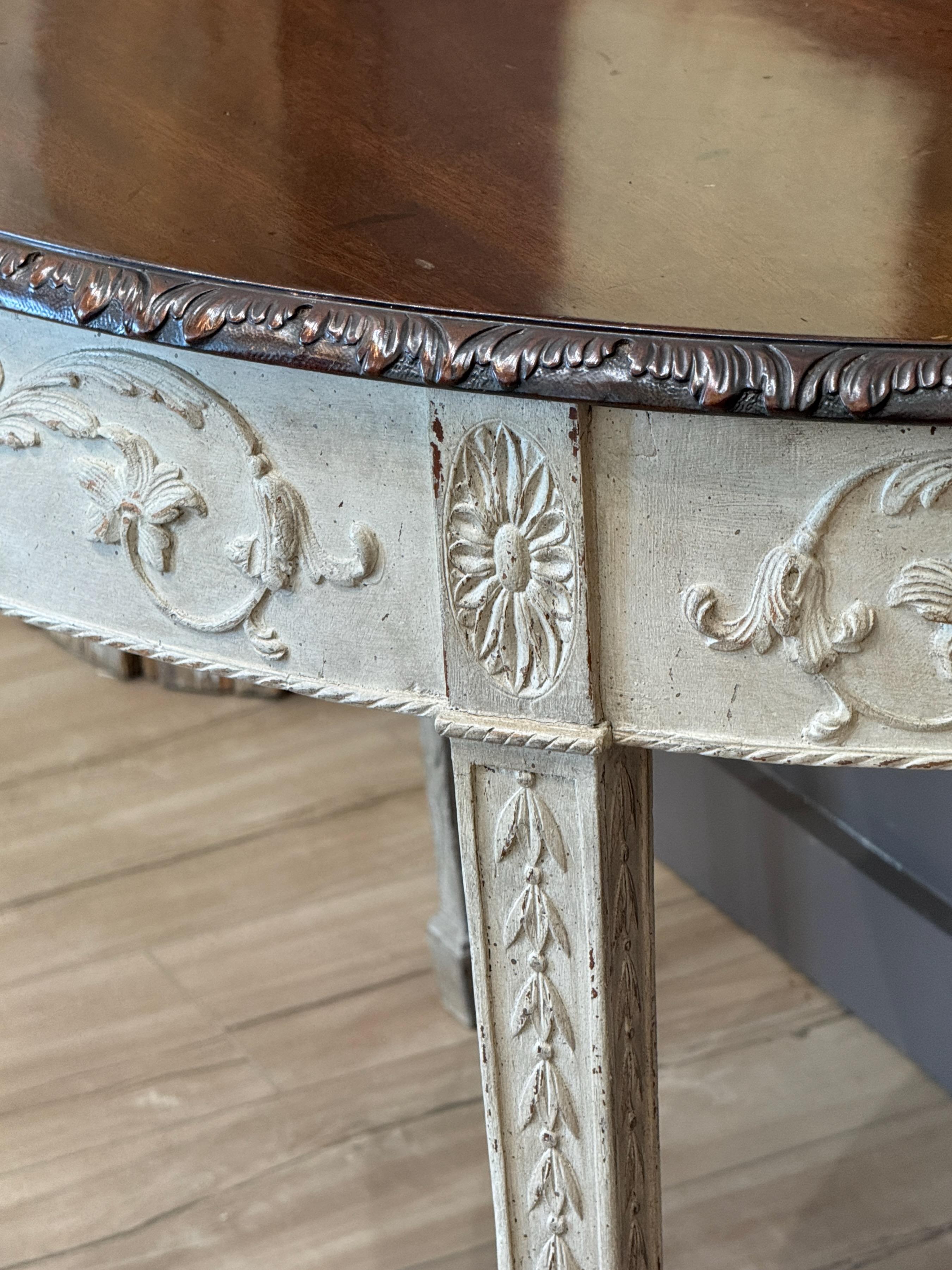18th Century George III Grey-Painted Mahogany Demilune Console For Sale 1