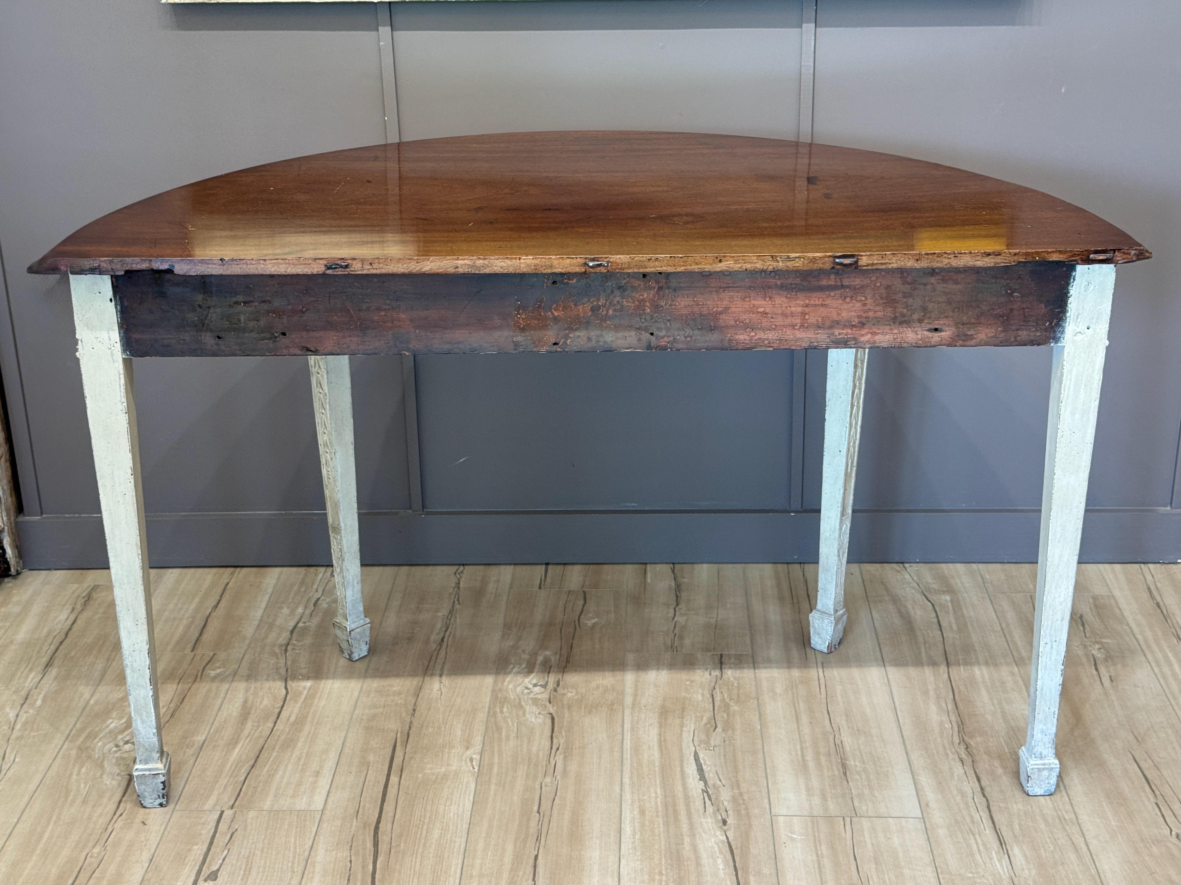18th Century George III Grey-Painted Mahogany Demilune Console For Sale 2