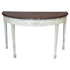 18th Century George III Grey-Painted Mahogany Demilune Console