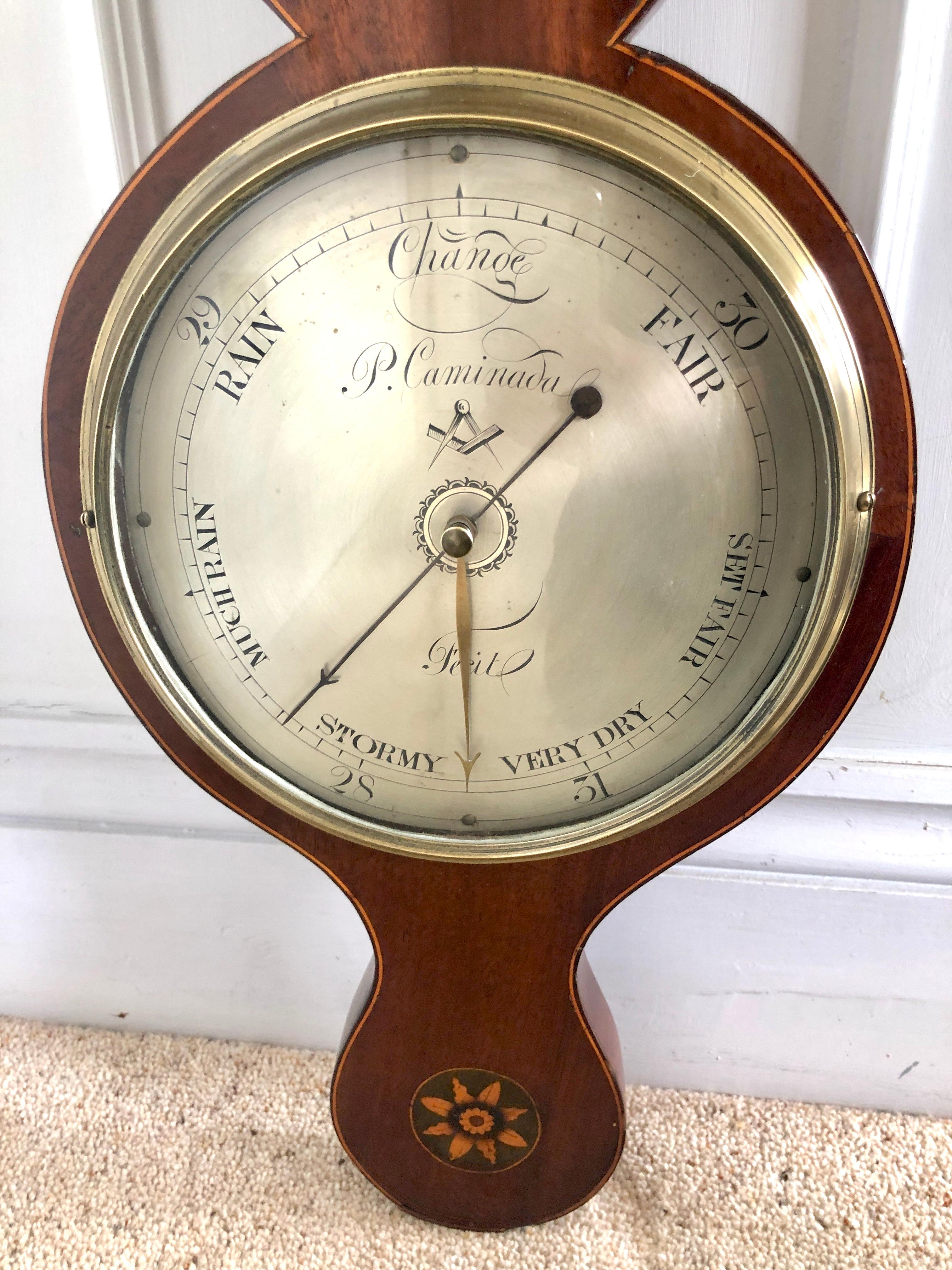 18th Century George III Inlaid Mahogany Banjo Barometer 1