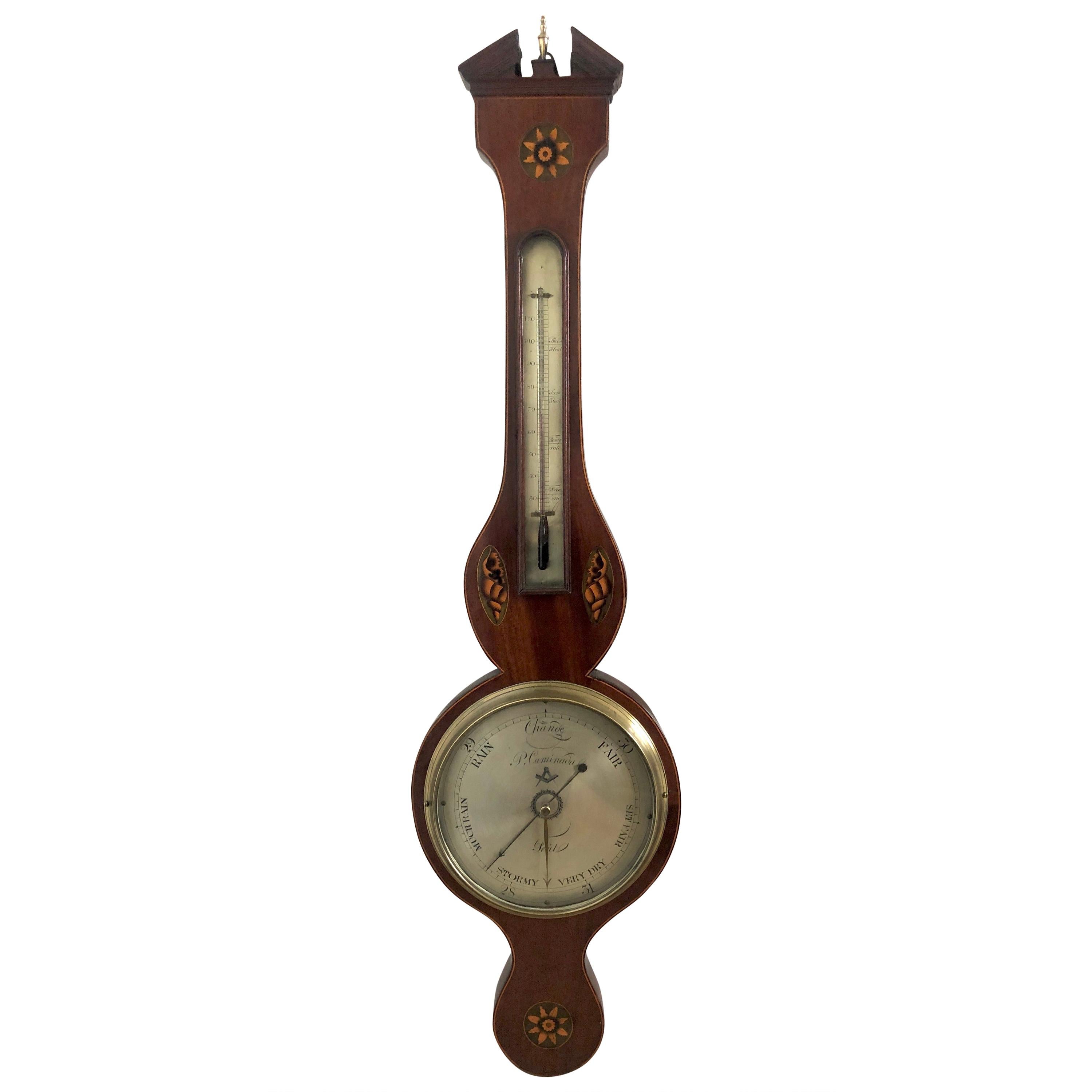 18th Century George III Inlaid Mahogany Banjo Barometer