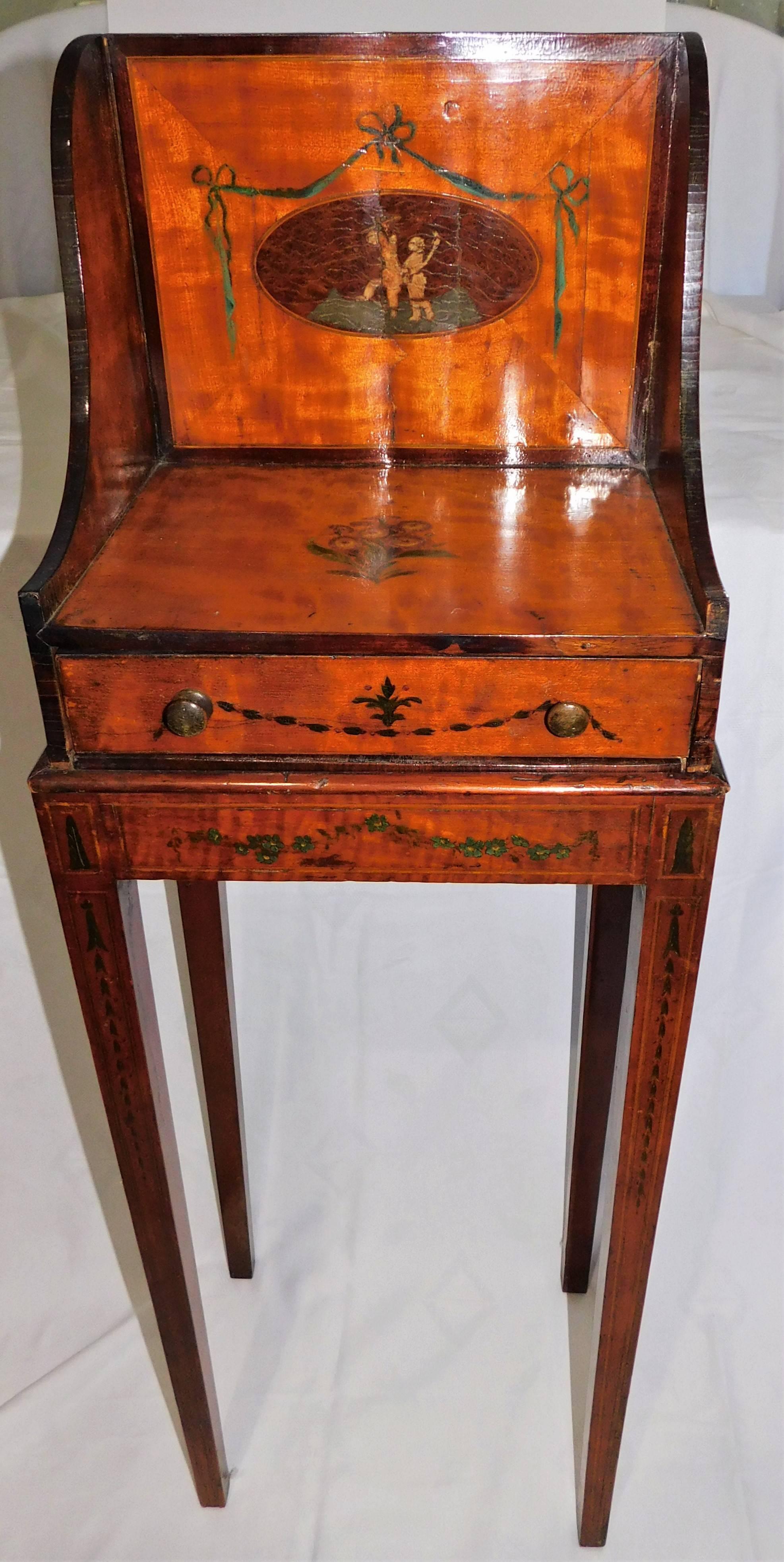 Georgian 18th Century George III Inlaid Satin Wood Sewing Stand Table with Drawer For Sale