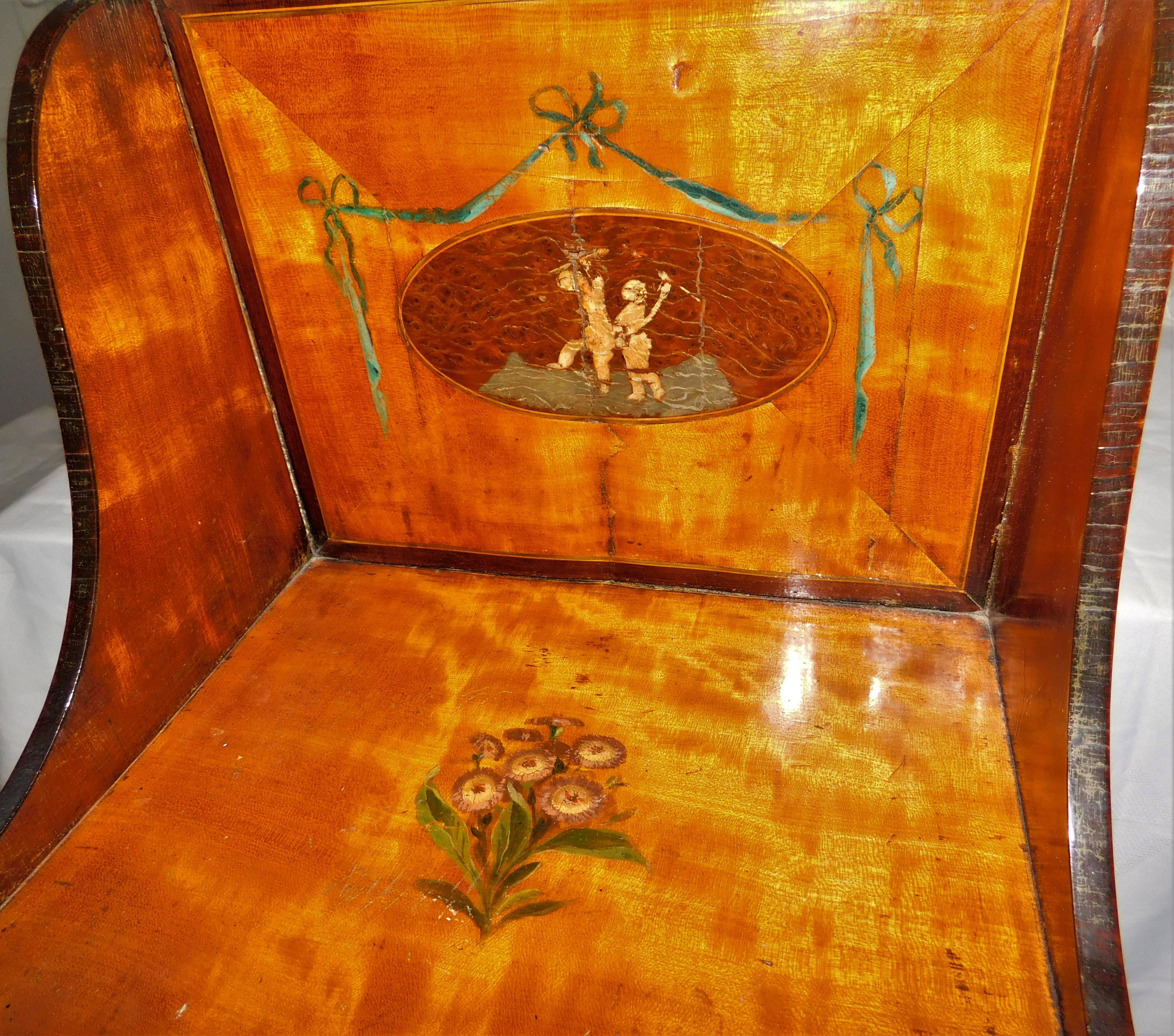 18th Century George III Inlaid Satin Wood Sewing Stand Table with Drawer In Good Condition For Sale In Hamilton, Ontario
