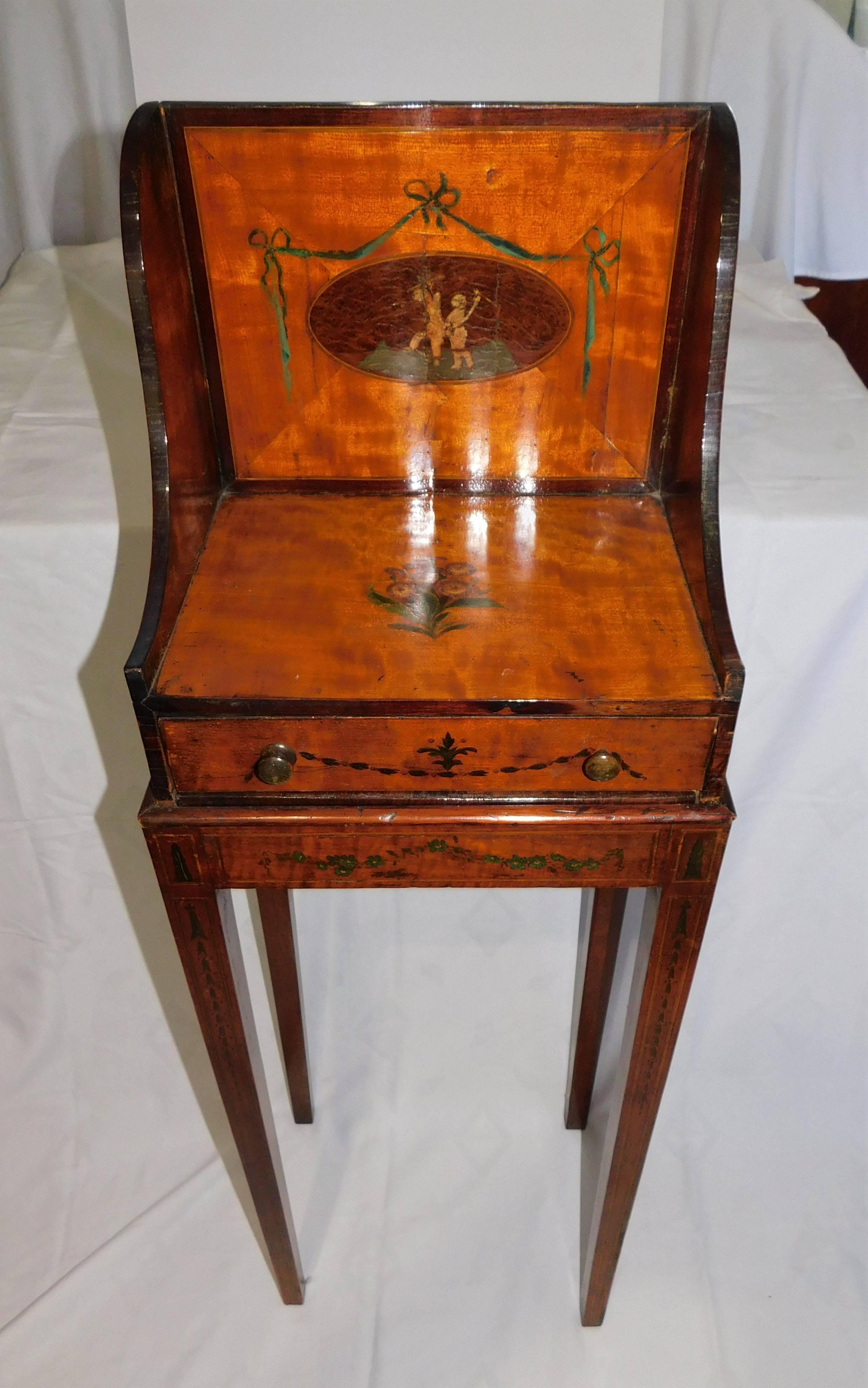 18th Century and Earlier 18th Century George III Inlaid Satin Wood Sewing Stand Table with Drawer For Sale