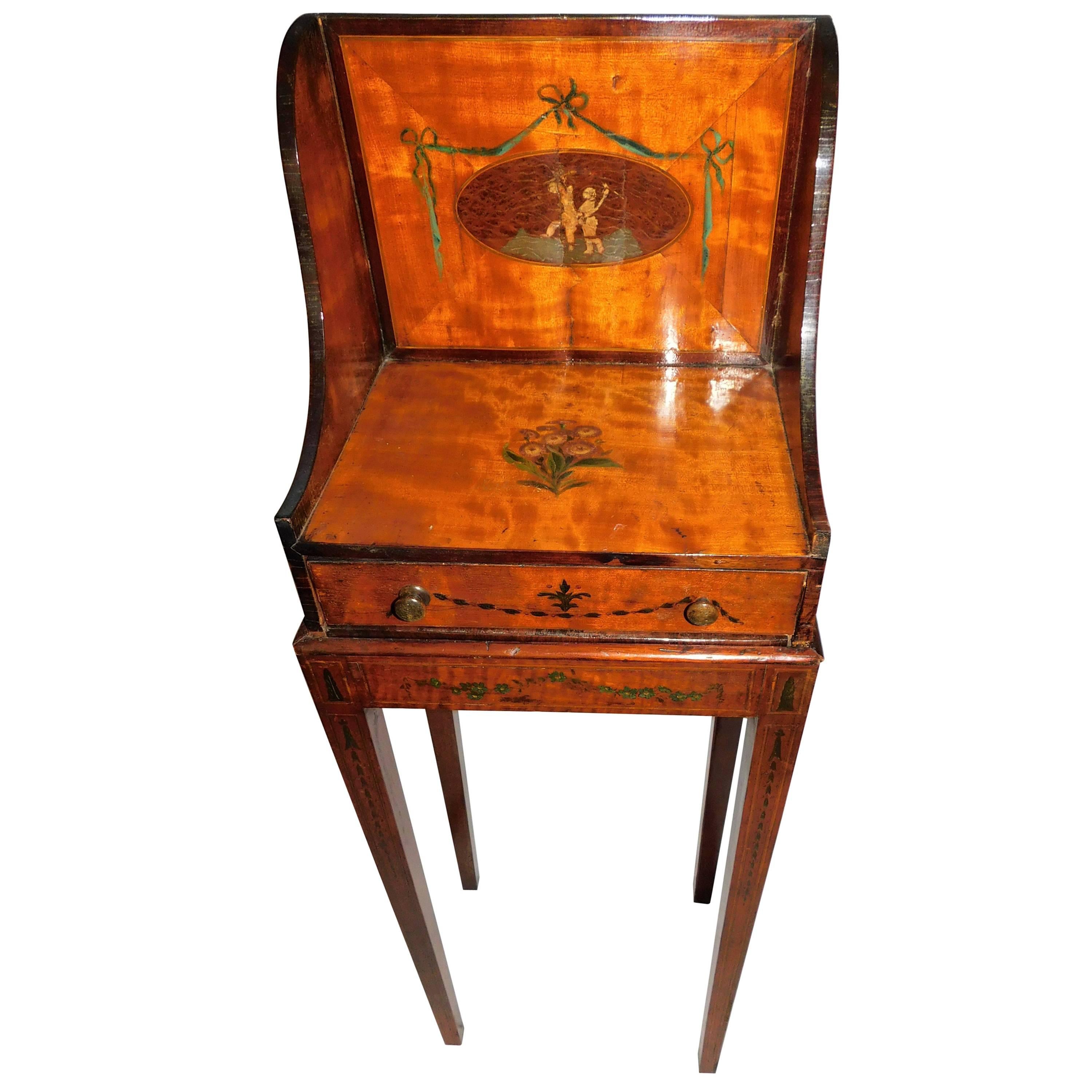 18th Century George III Inlaid Satin Wood Sewing Stand Table with Drawer