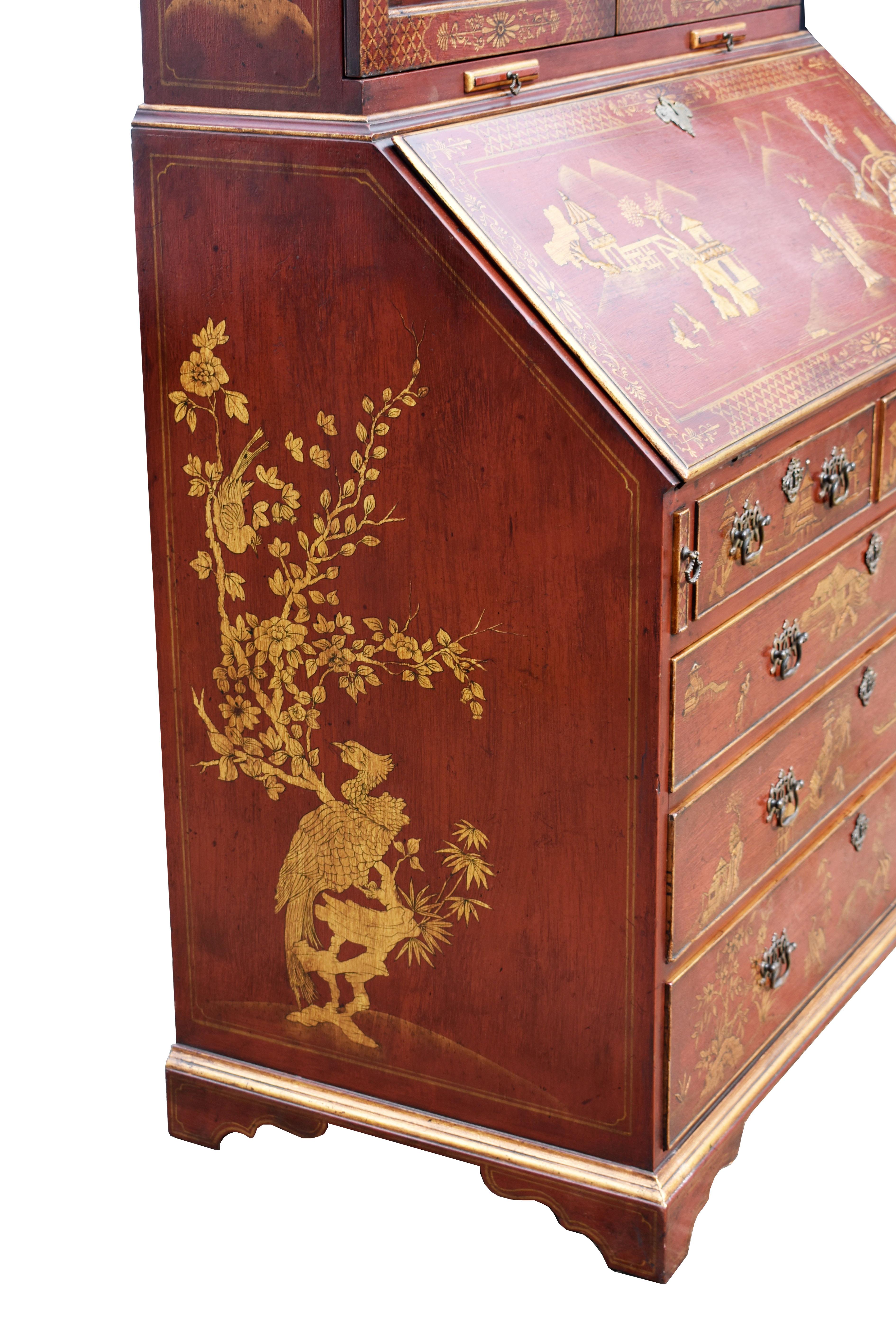 18th Century George III Lacquer and Gilt Chinoiserie Secretary Bookcase 6