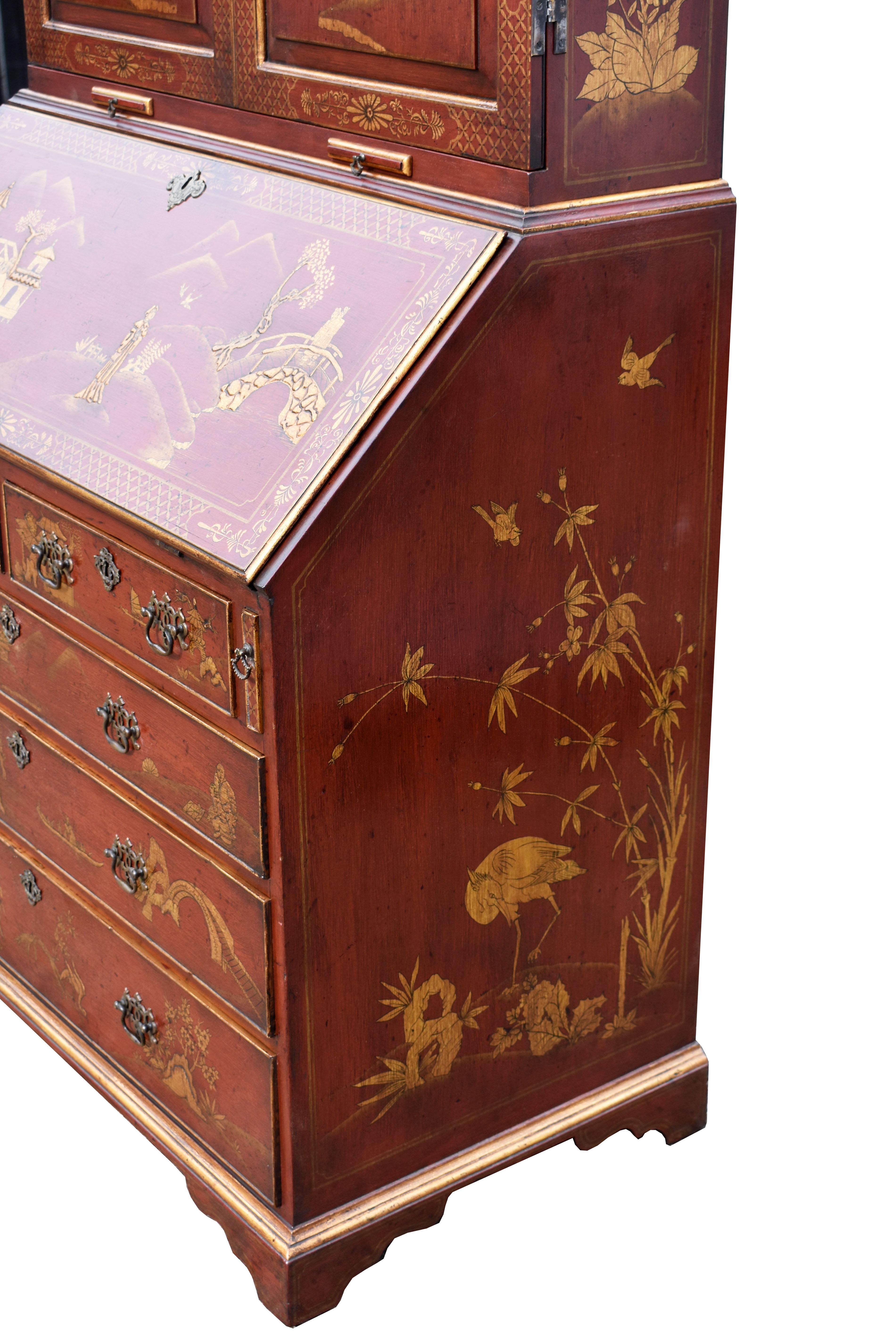 18th Century George III Lacquer and Gilt Chinoiserie Secretary Bookcase 11