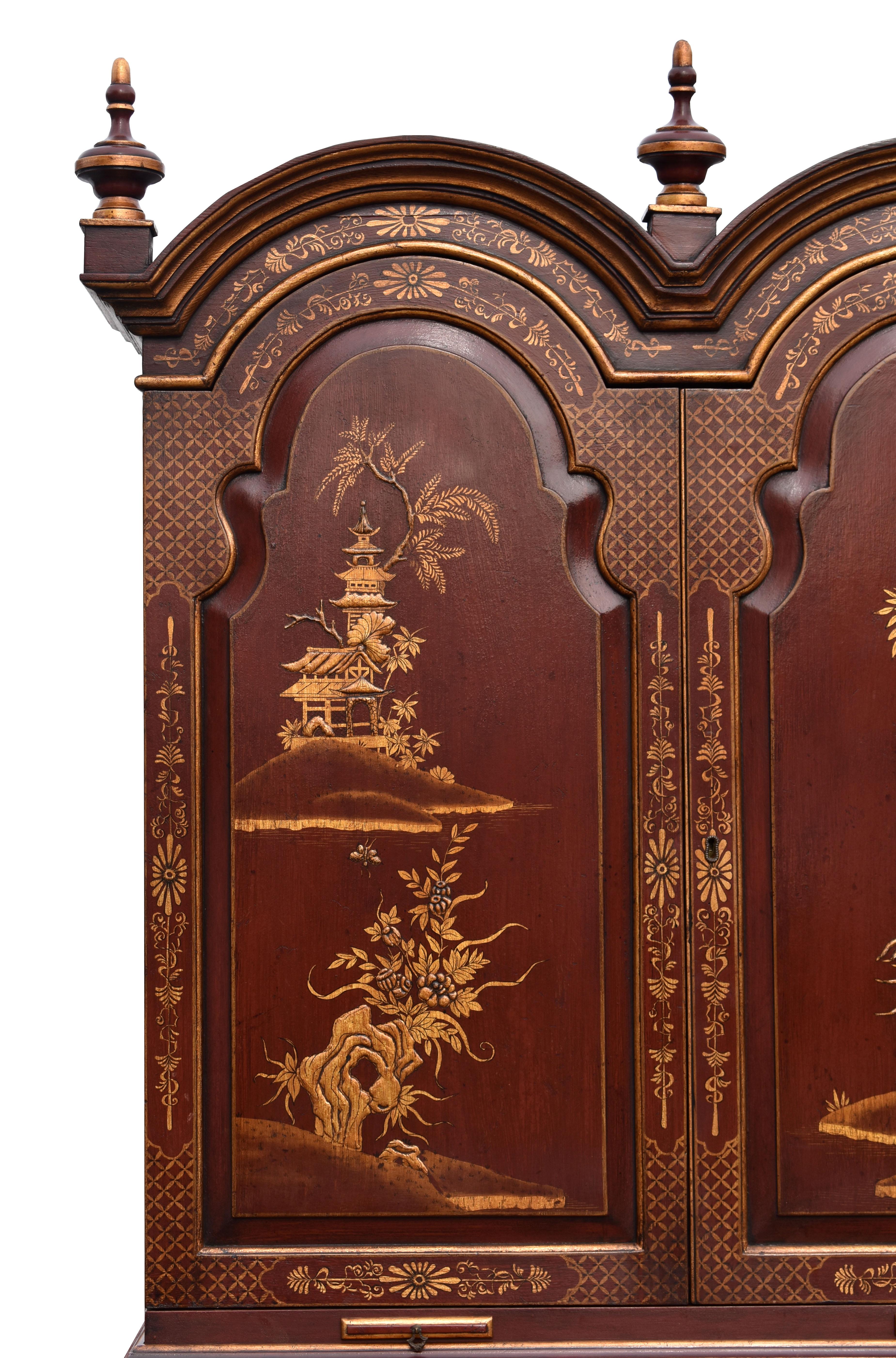 Oak 18th Century George III Lacquer and Gilt Chinoiserie Secretary Bookcase