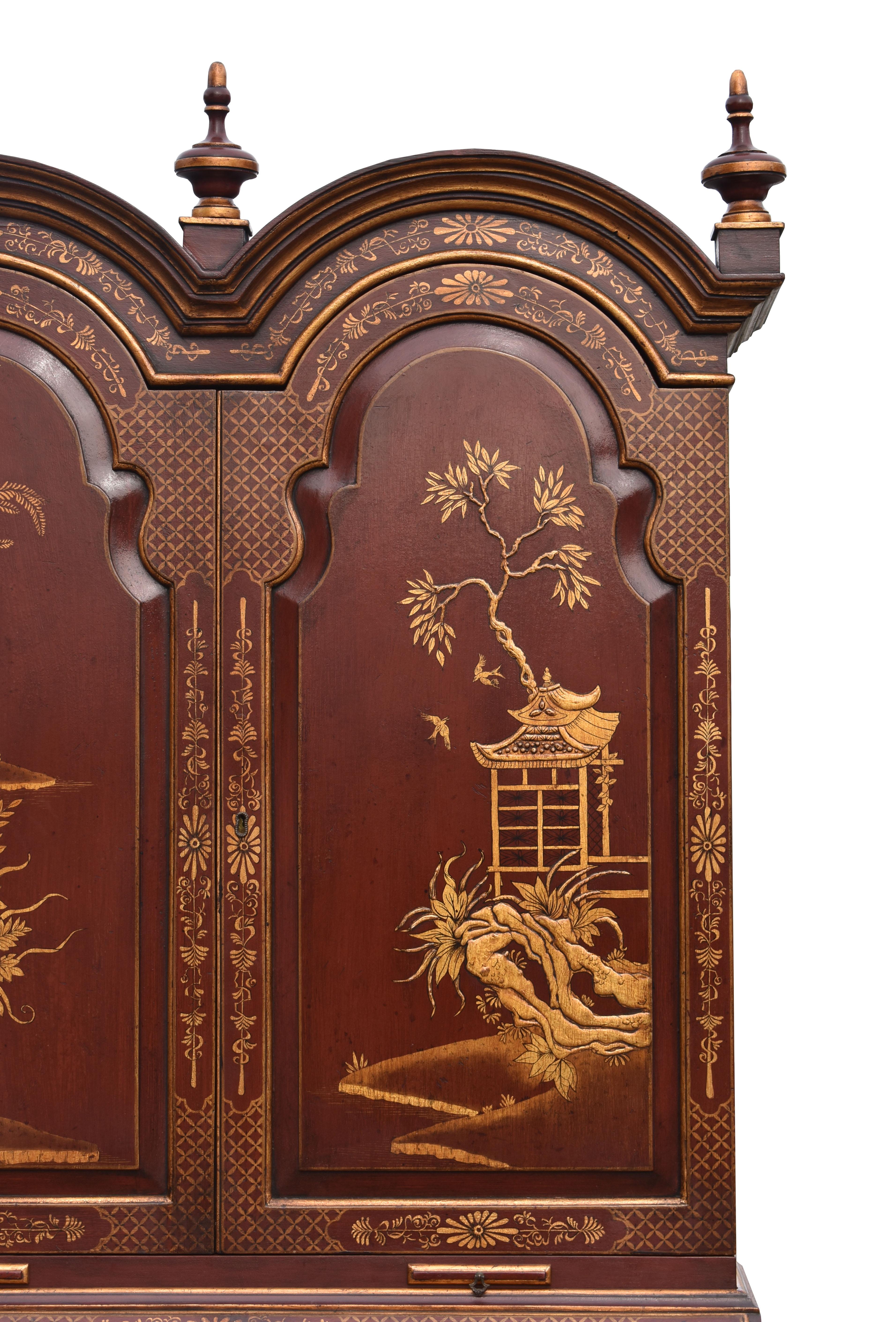 18th Century George III Lacquer and Gilt Chinoiserie Secretary Bookcase 1