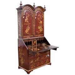 18th Century George III Lacquer and Gilt Chinoiserie Secretary Bookcase