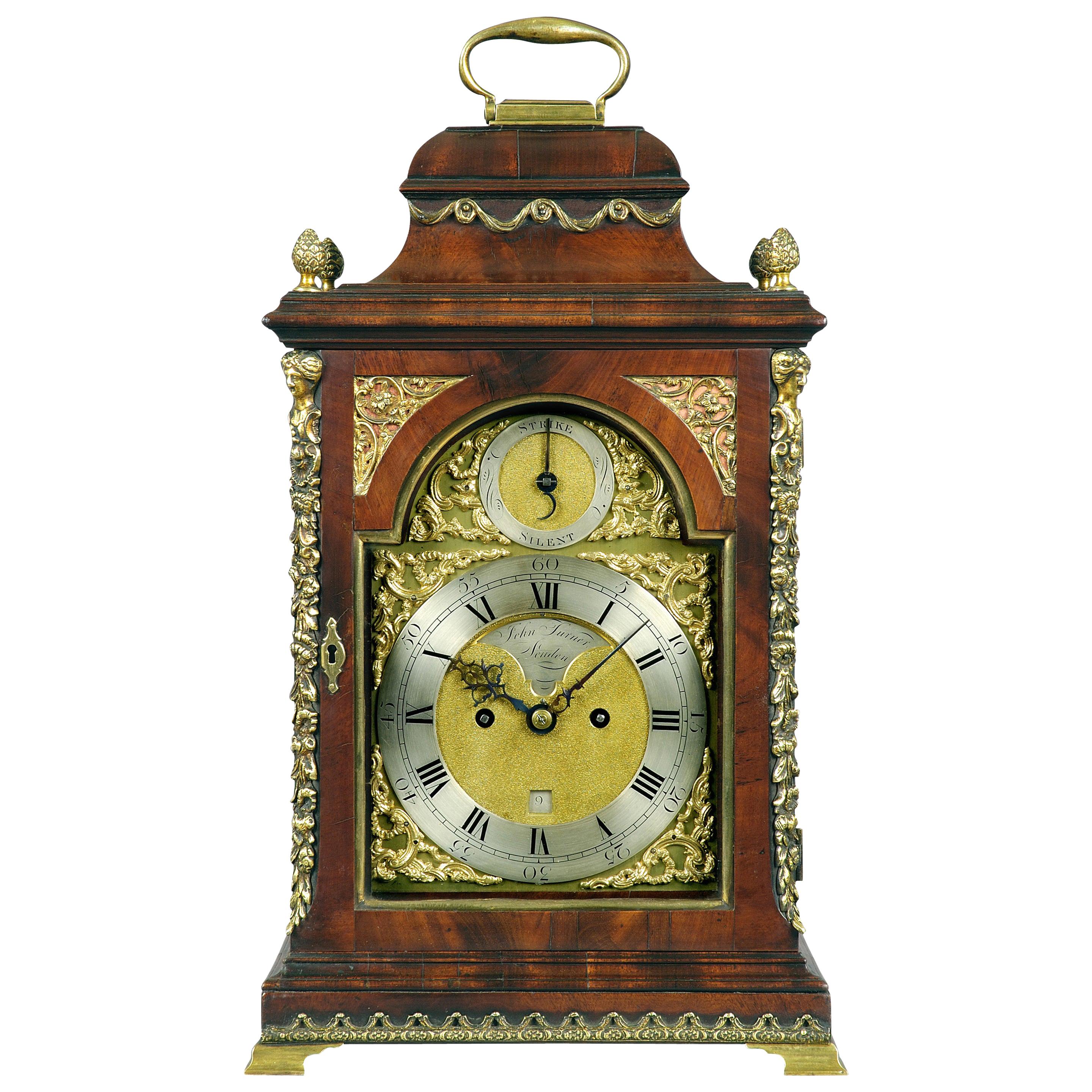18th Century Antique Mahogany and Brass Bracket Clock by John Turner of London
